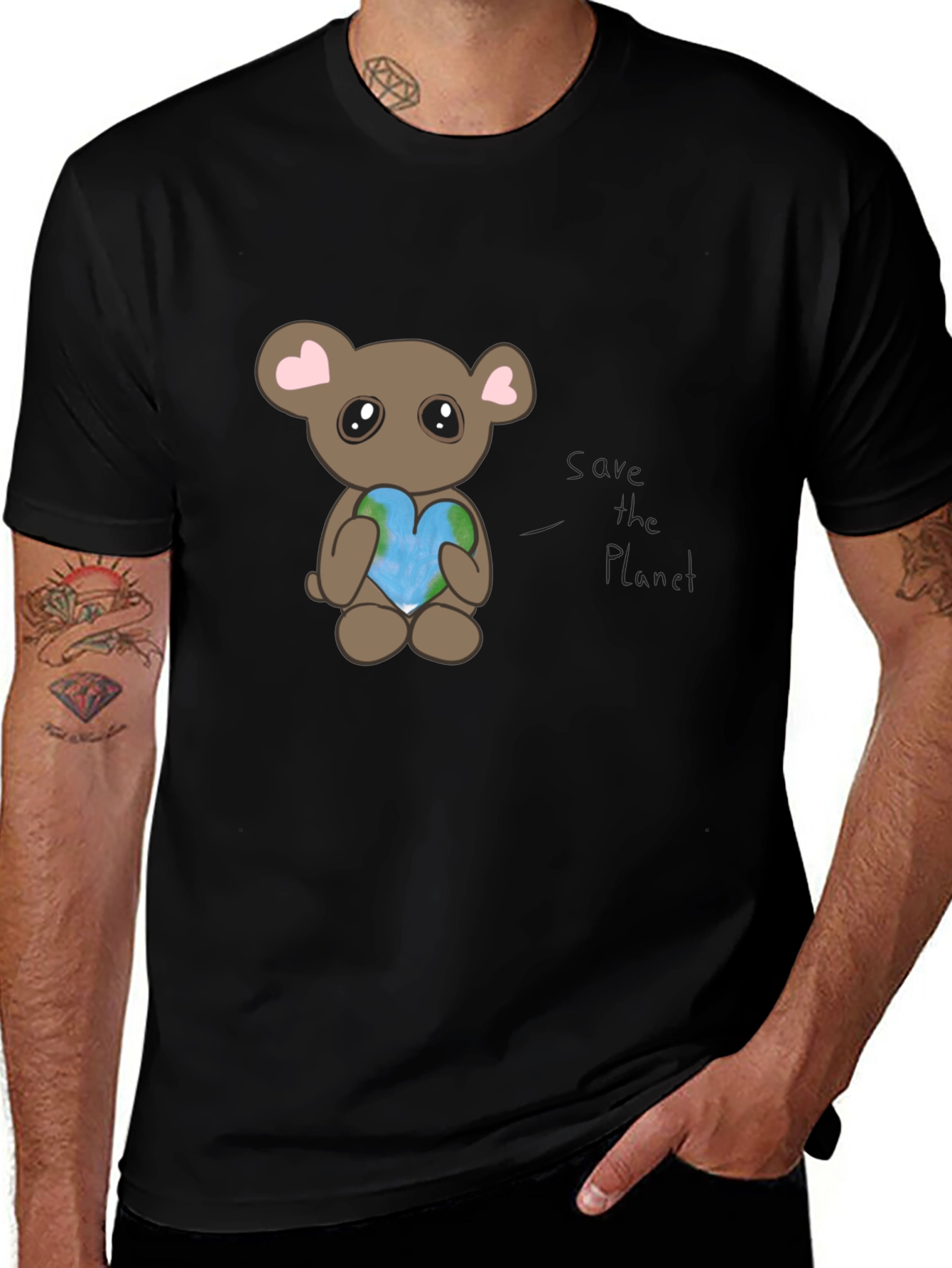 Variant 11 of Cute Bear Holding Heart Earth Graphic T-Shirt