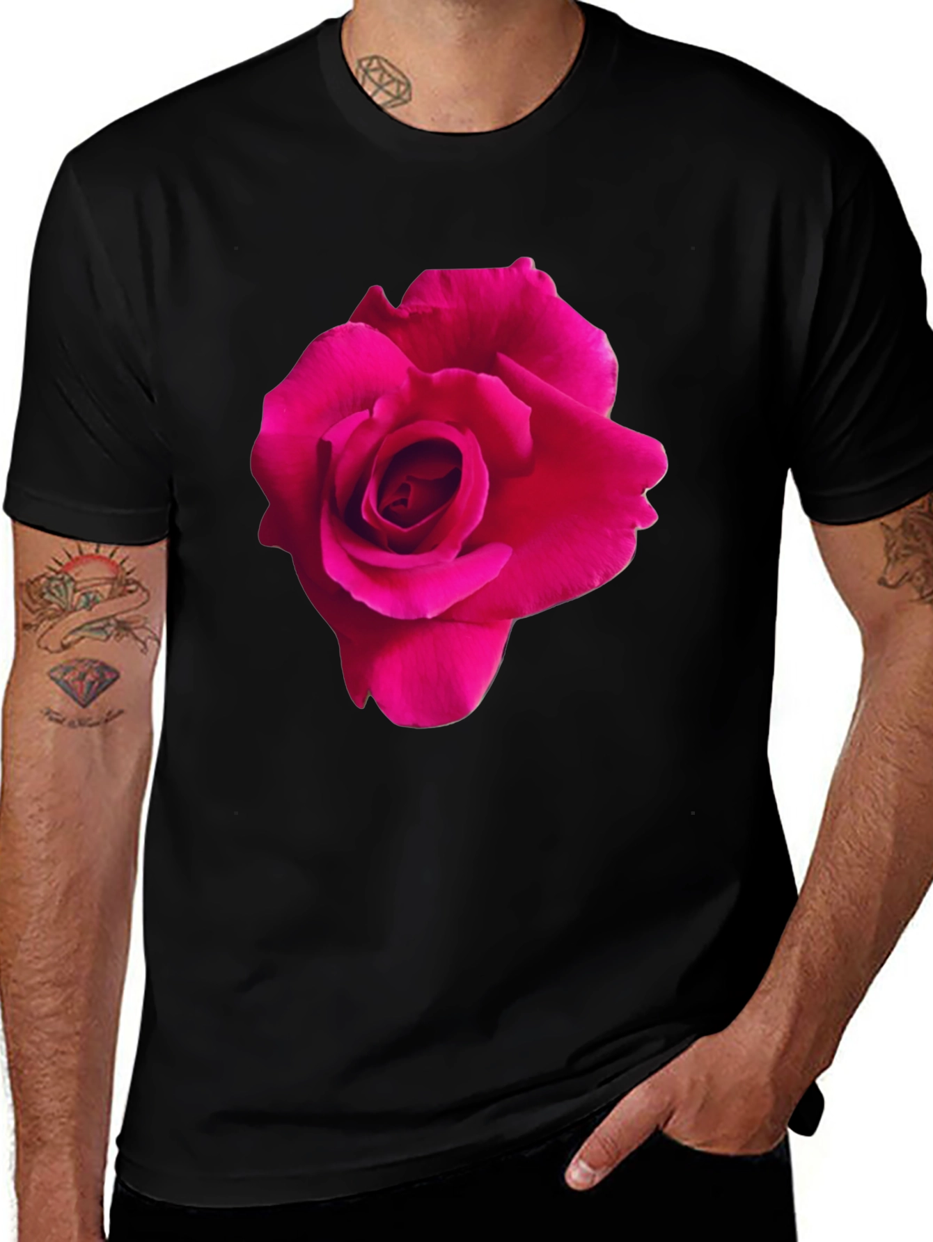 Variant 29 of Rose Graphic T-Shirt - Men's Black Tee