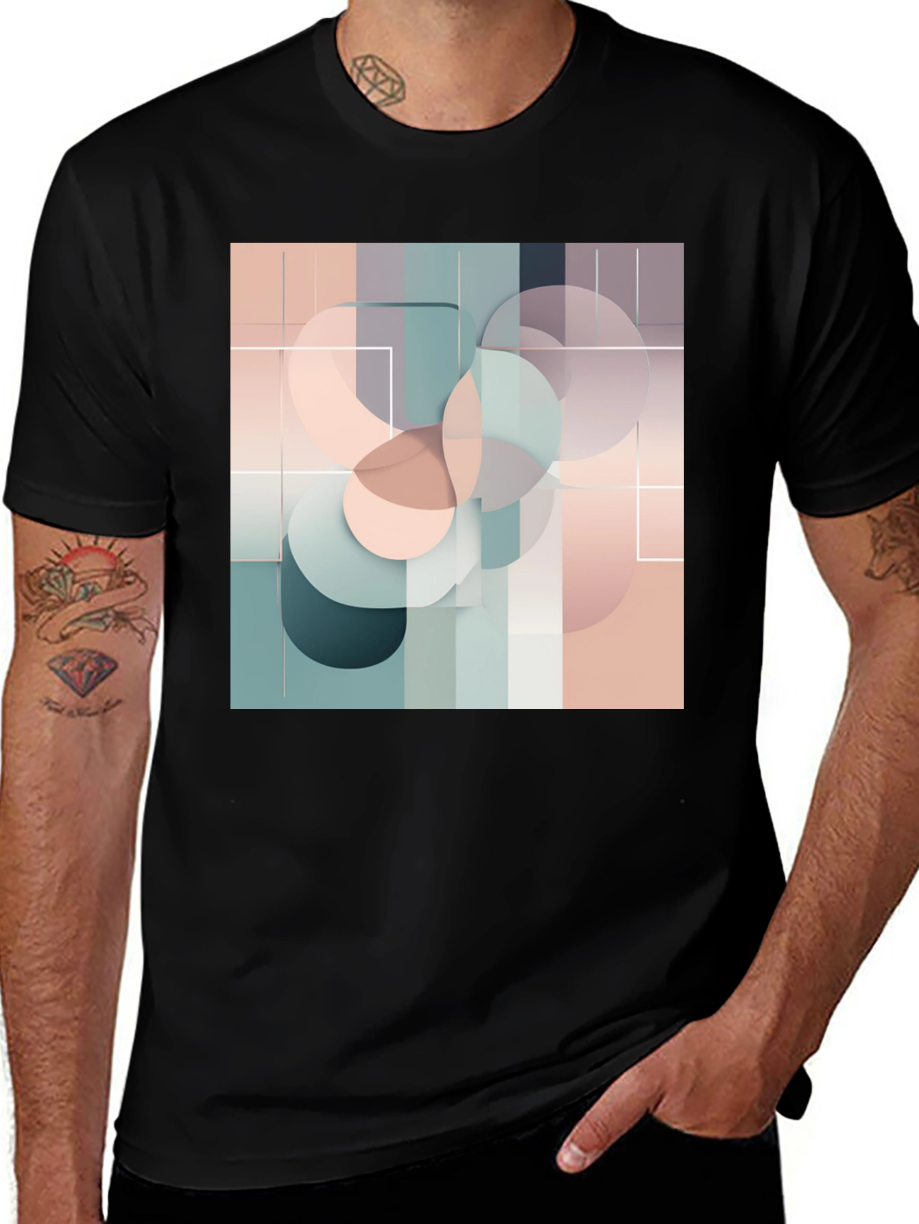 Variant 23 of Modern Geometric Circle Design Black T-Shirt