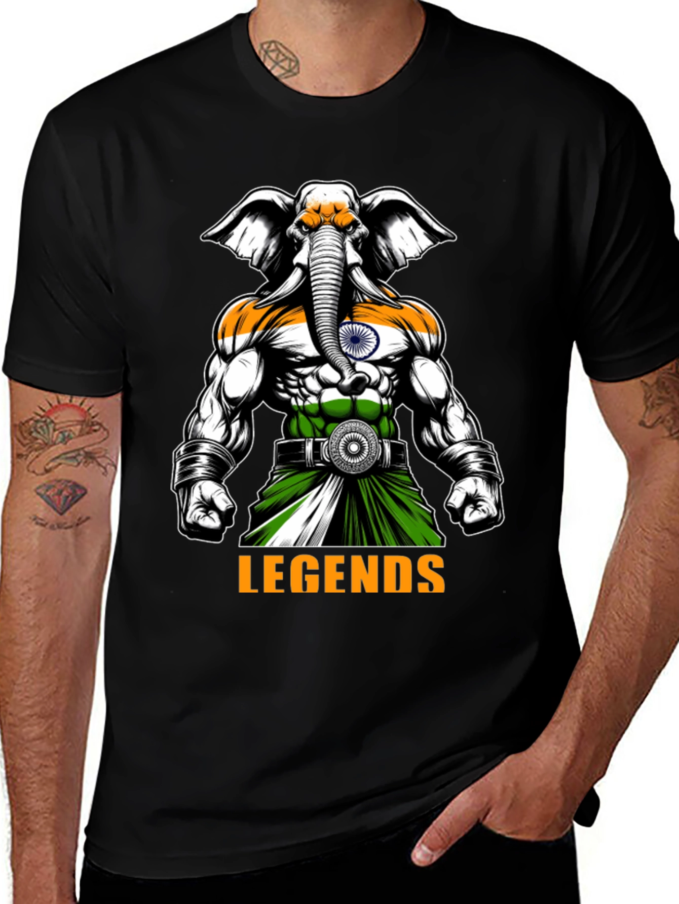 Variant 15 of Legends Elephant India Flag Graphic T-Shirt