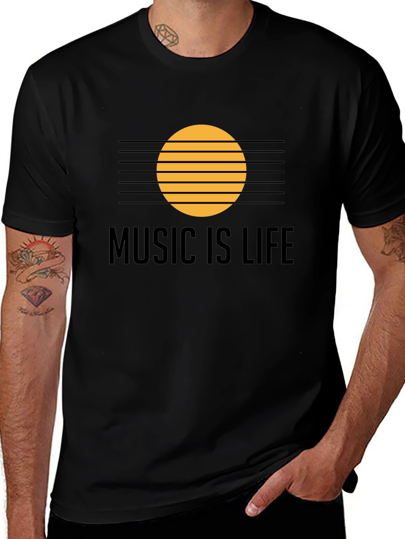 Variant 14 of Music is Life Graphic Tee - Soft Cotton Black T-Shirt