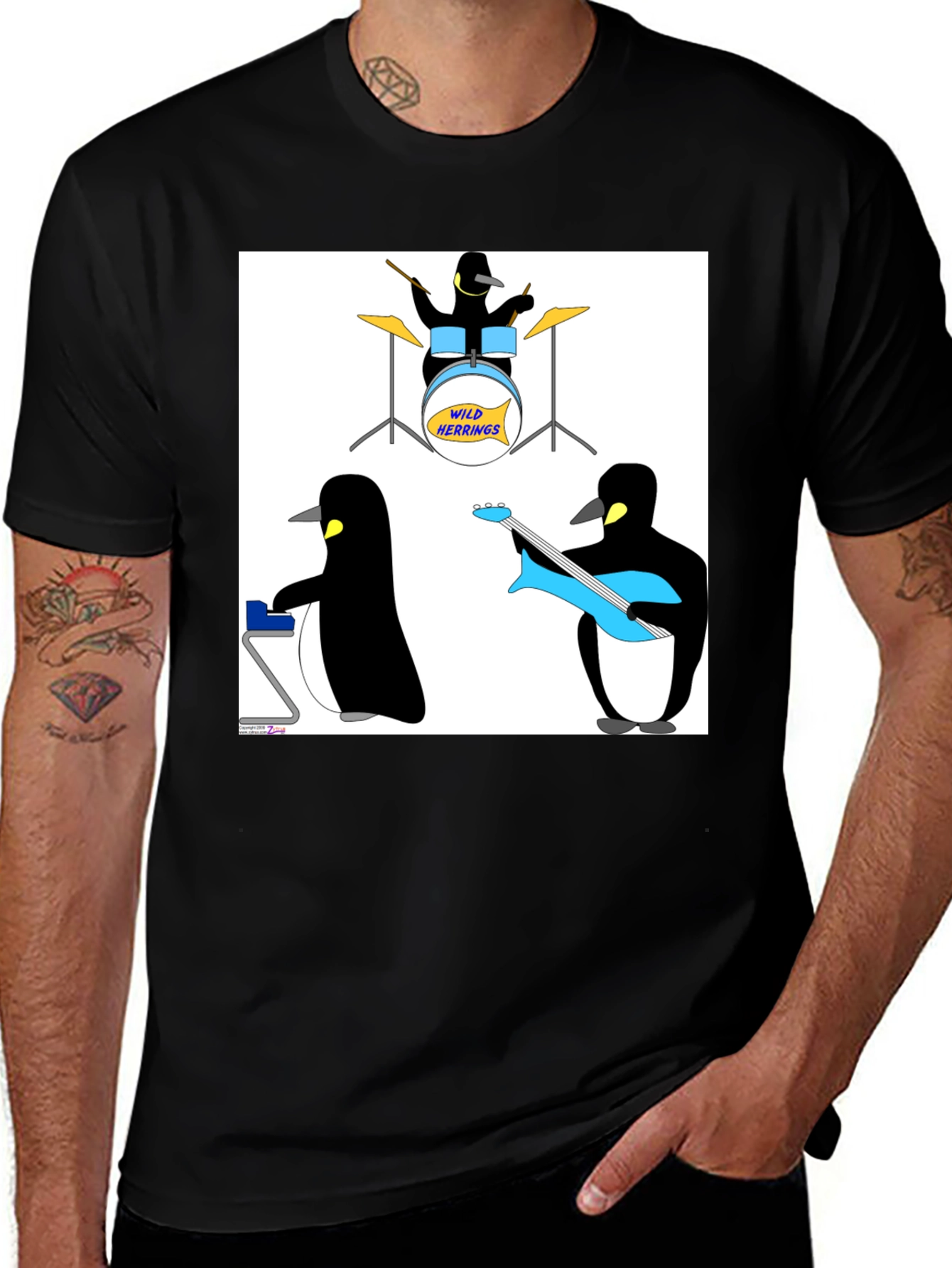 Variant 11 of Penguin Band Graphic Tee - Black Cotton T-Shirt