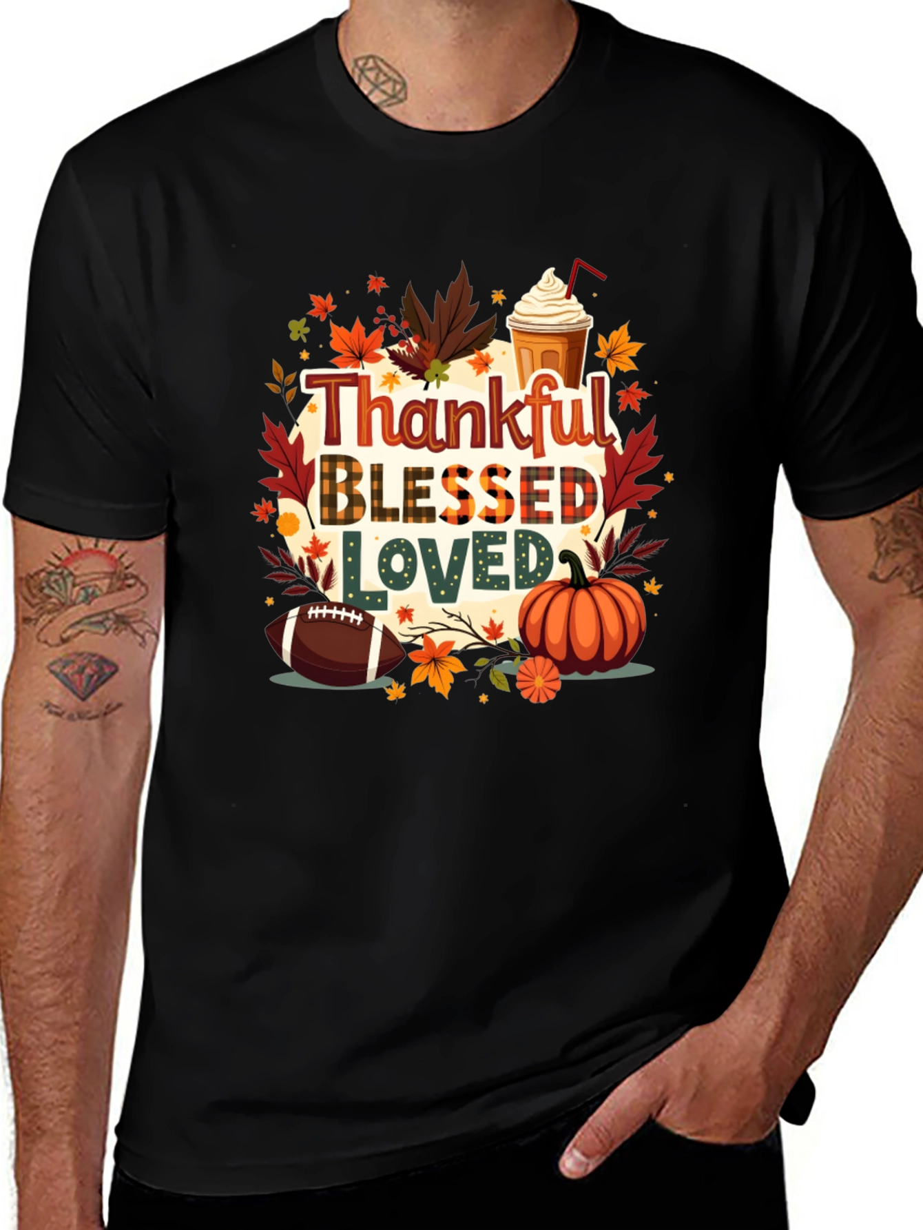 Thankful Blessed Loved Thanksgiving Graphic Tee