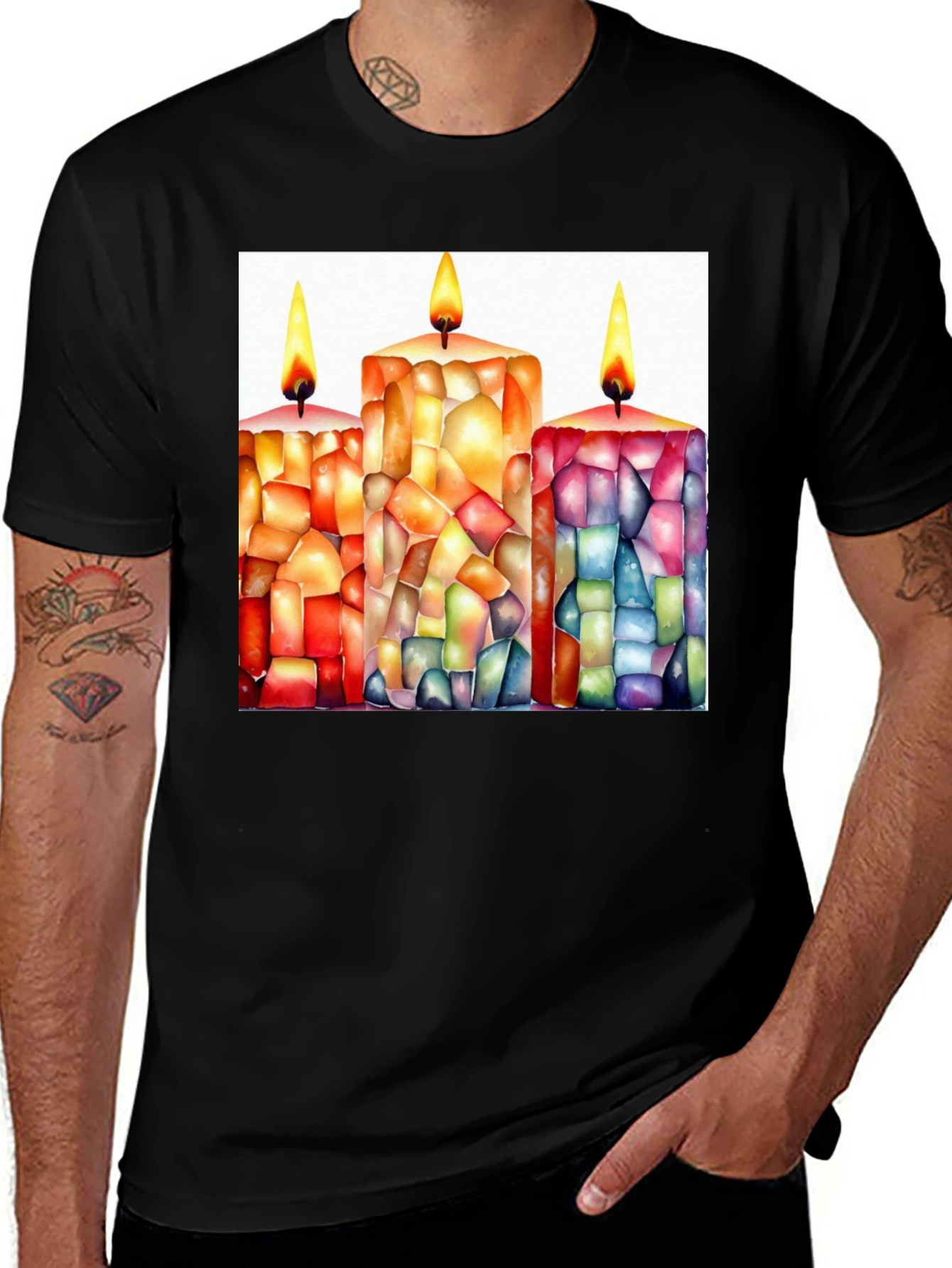 Variant 27 of Candle Mosaic Graphic Tee - Unique Artistic Design