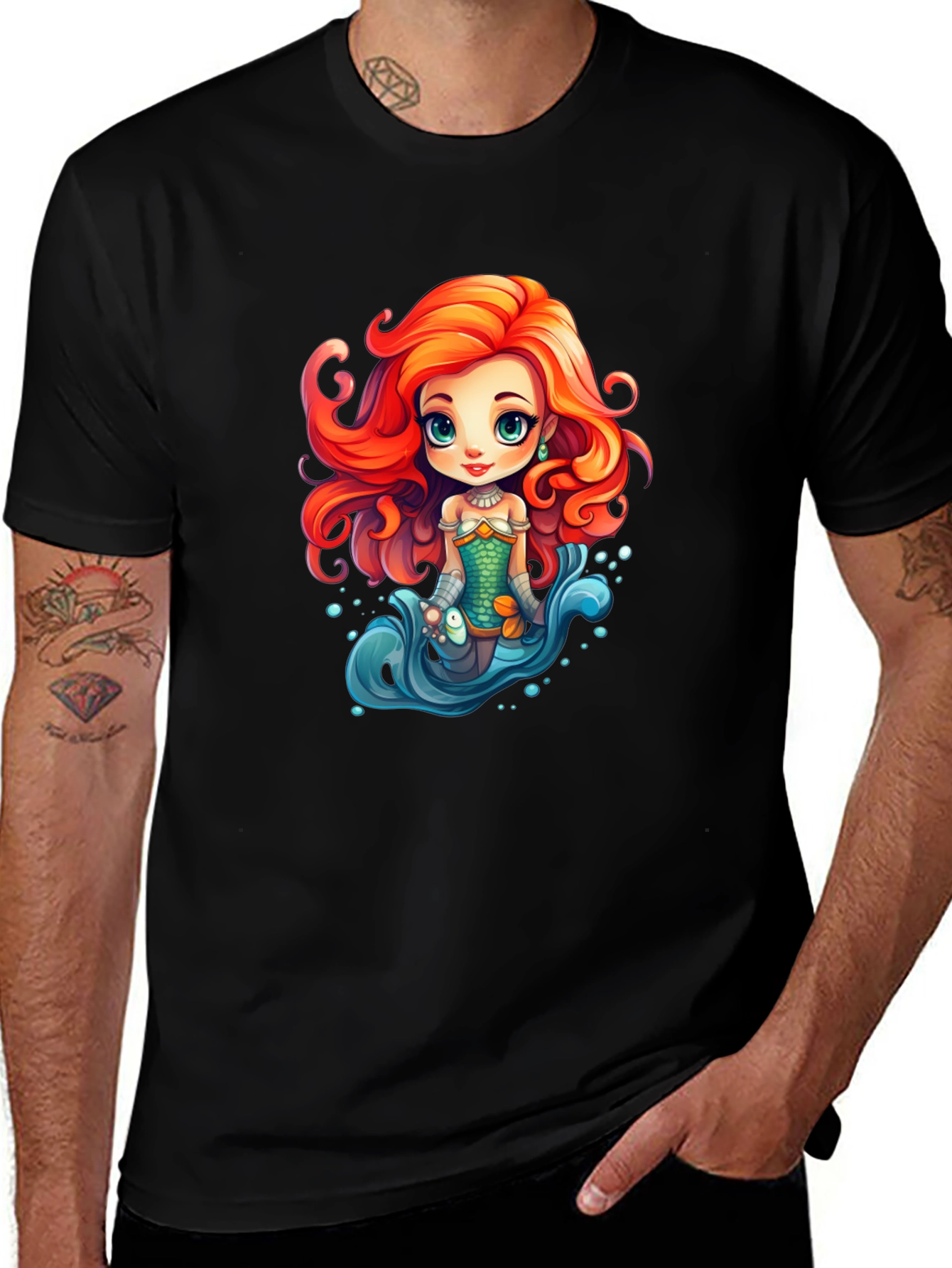 Variant 10 of Cartoon Mermaid Graphic Tee - Black Unisex T-Shirt