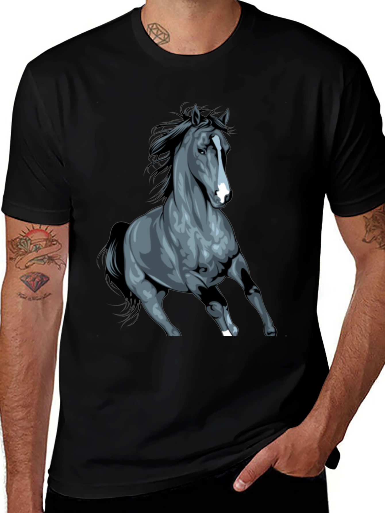 Variant 20 of Black Horse Graphic Tee - Stylish Unisex Design