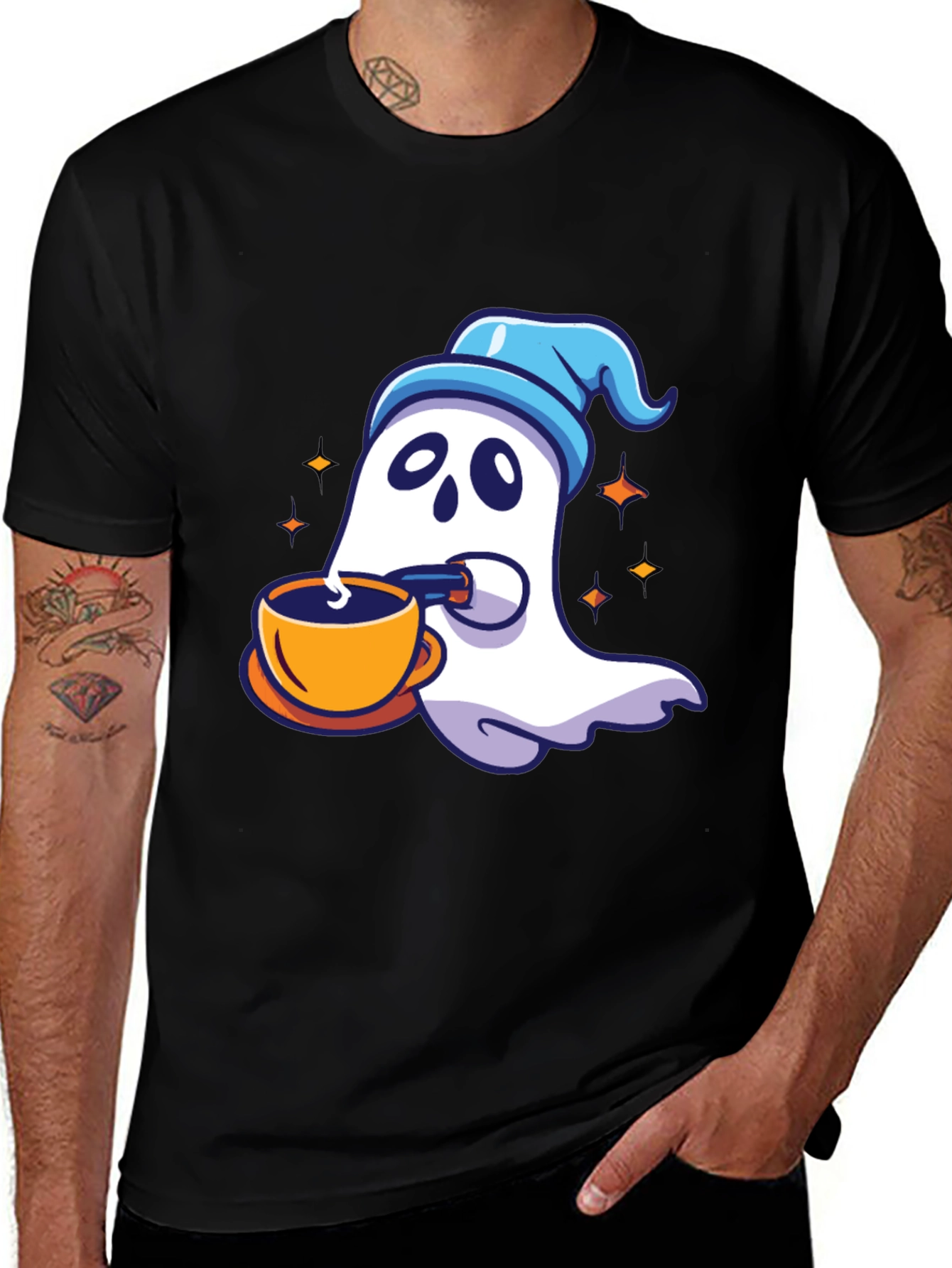 Variant 4 of Ghost Drinking Coffee T-Shirt