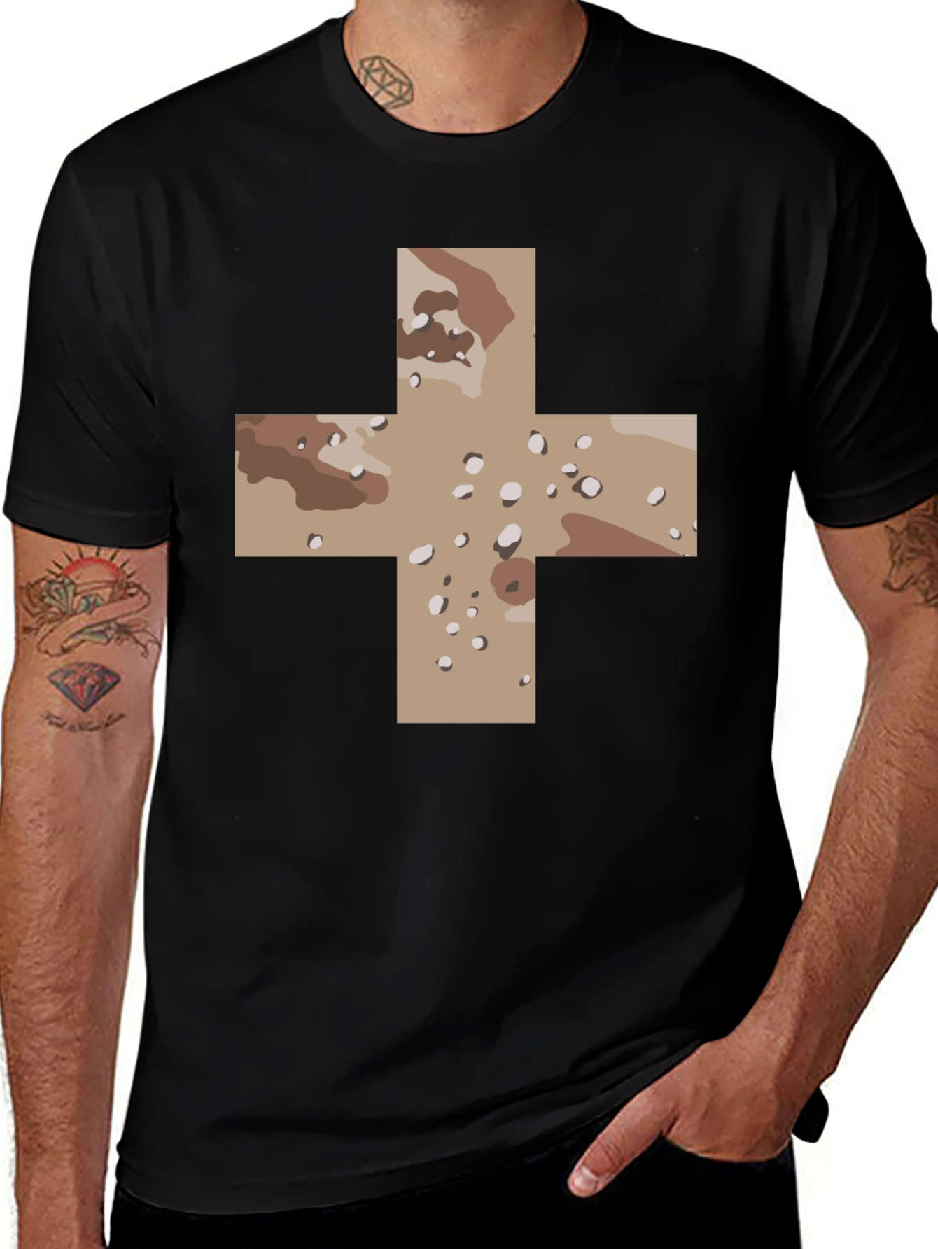 Variant 26 of Camo Cross Graphic Black T-Shirt