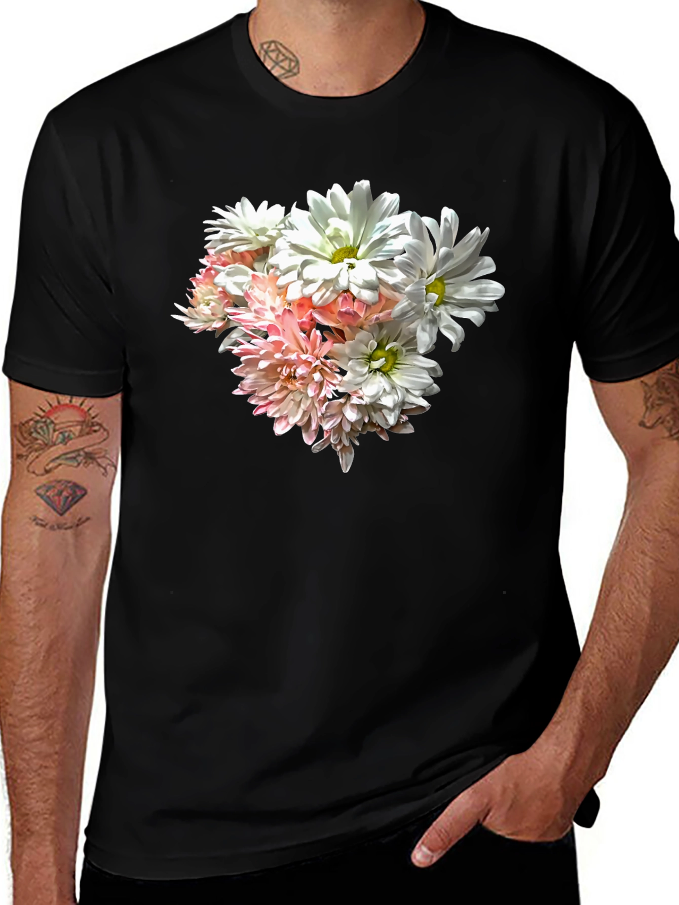 Variant 29 of Floral Bouquet Graphic Black T-Shirt