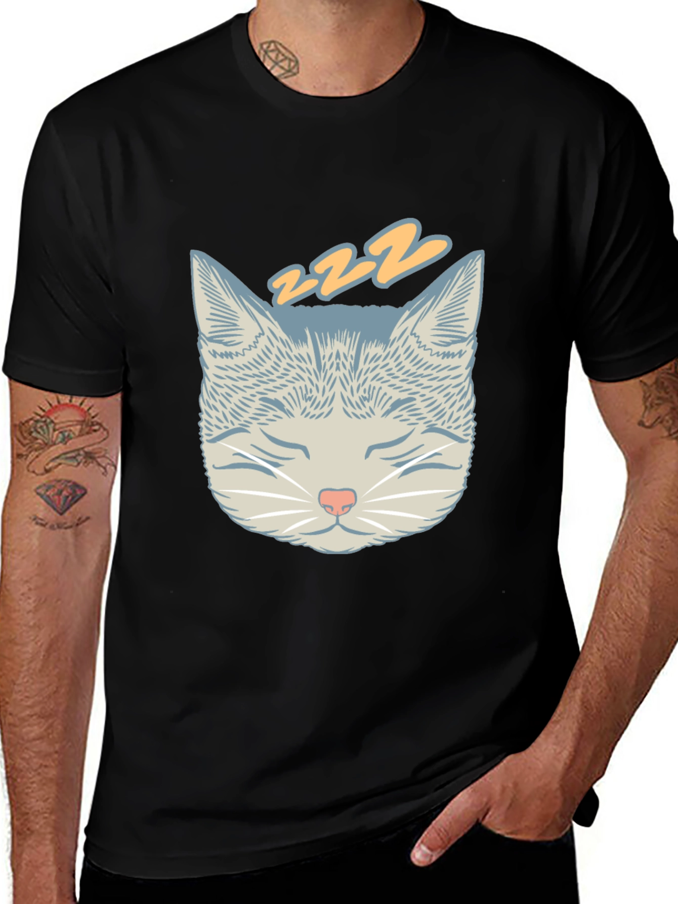Variant 12 of Sleeping Cat Graphic T-Shirt - Black