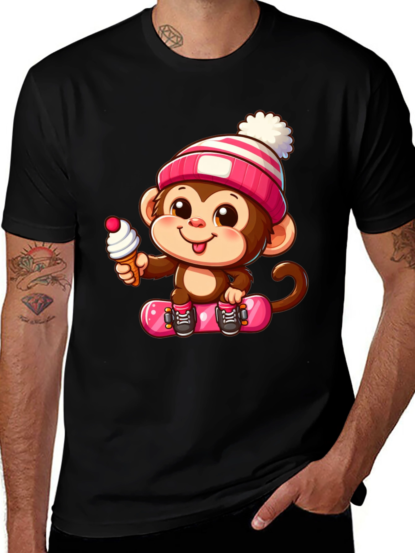 Black Monkey Skateboarder Graphic Tee main image