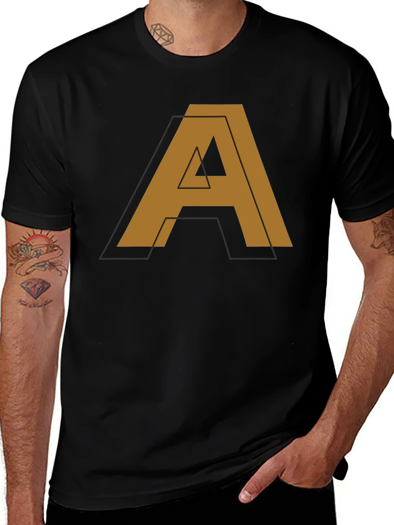 Modern Letter A Graphic Black T-Shirt