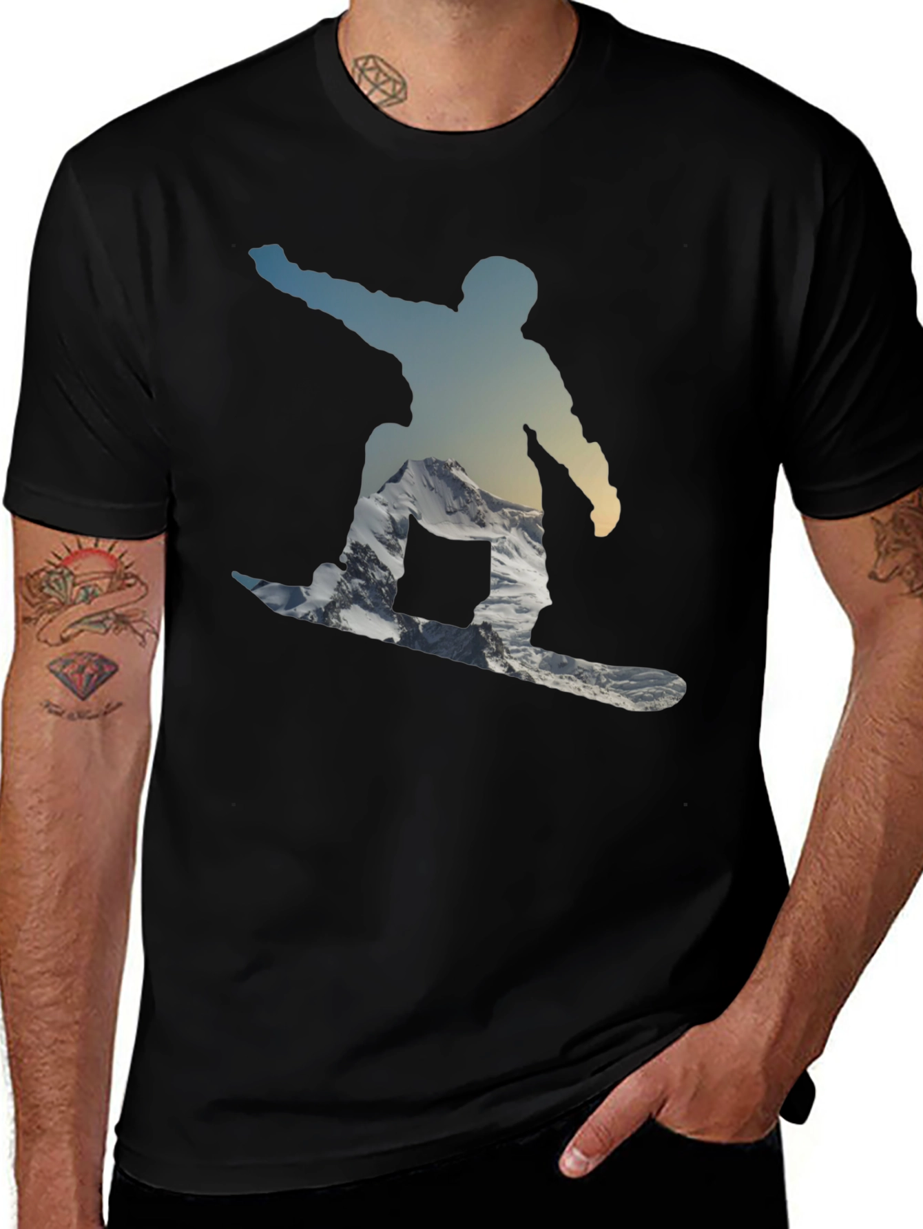 Variant 30 of Snowboarder Silhouette Graphic Tee - Cool Black Shirt