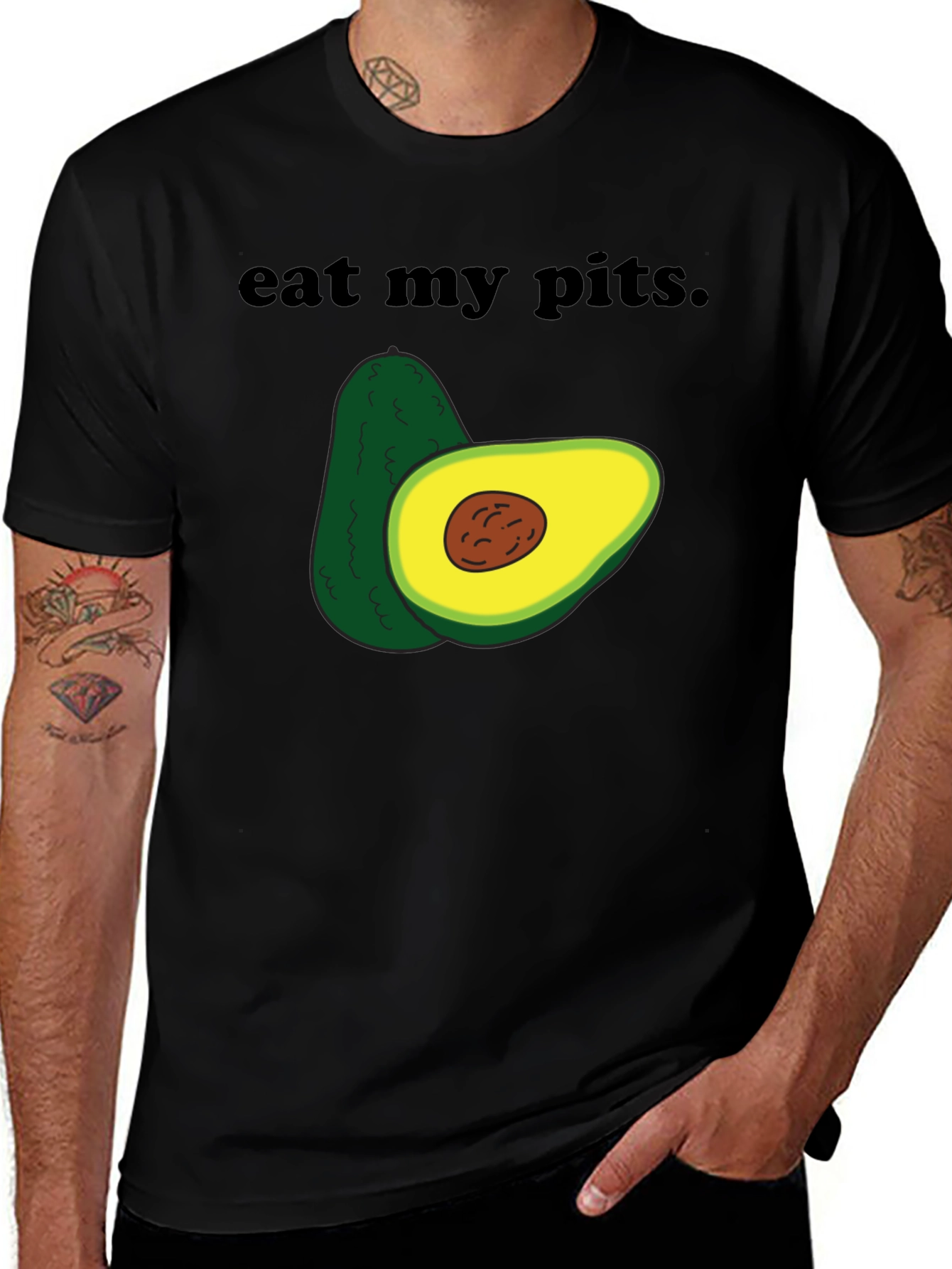 Variant 12 of Eat My Pits Avocado Humor Graphic Tee - Black