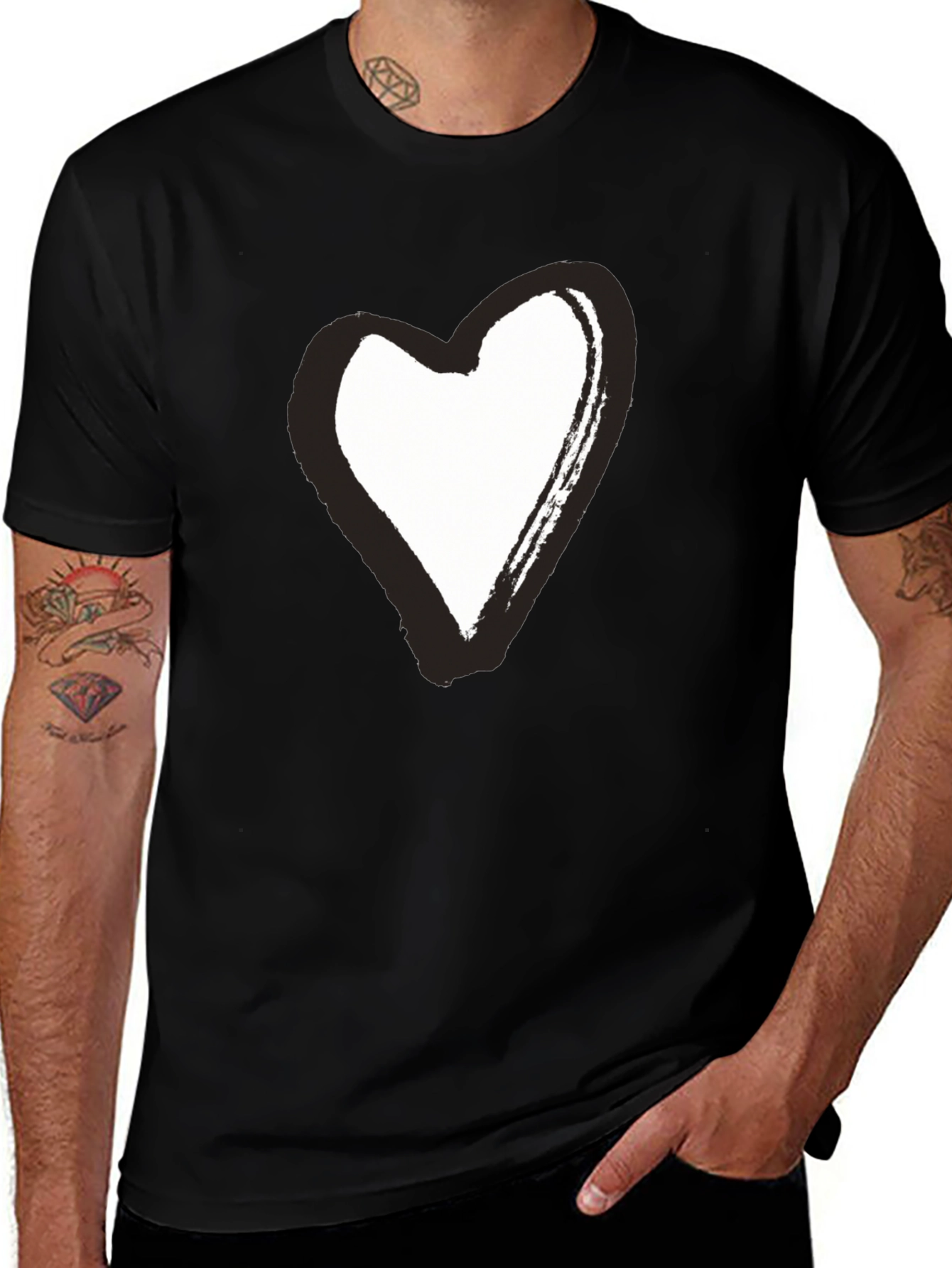 Variant 27 of Black T-Shirt with Brushstroke Heart Graphic