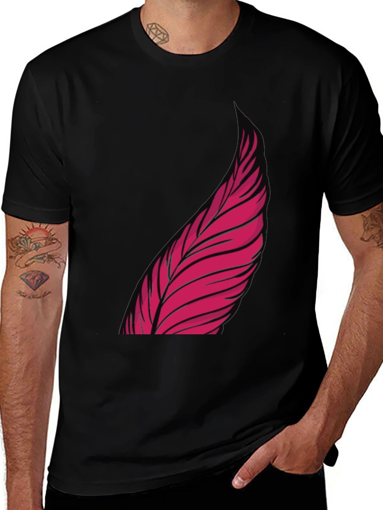 Variant 5 of Men's Black Graphic Tee - Pink Feather Design