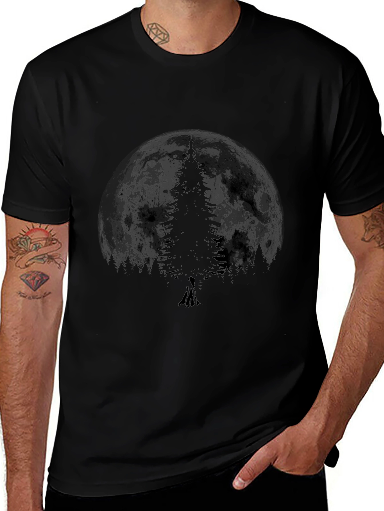 Variant 4 of Men's Black Moonlit Forest Graphic Tee