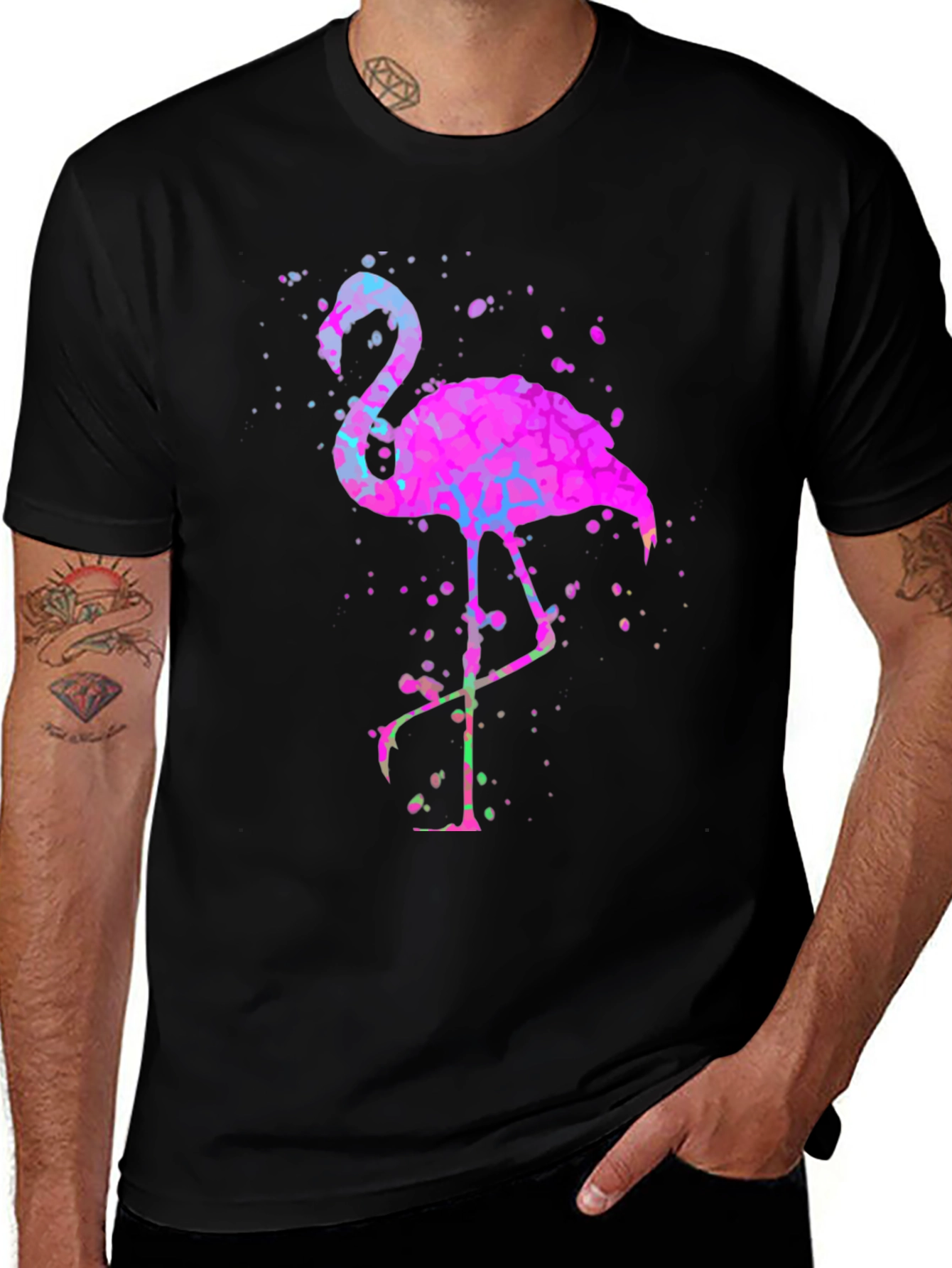 Variant 4 of Watercolor Flamingo Graphic Tee - Black Unisex T-Shirt