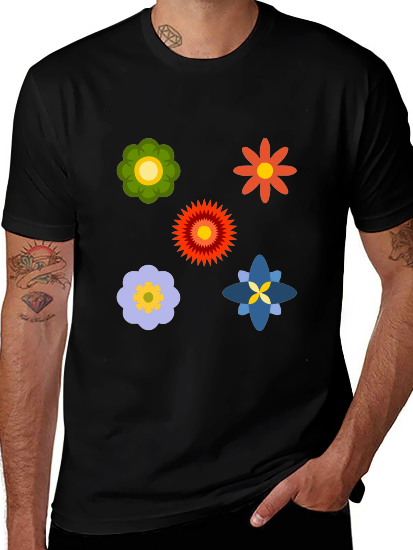 Variant 27 of Floral Print Black Crew Neck T-Shirt
