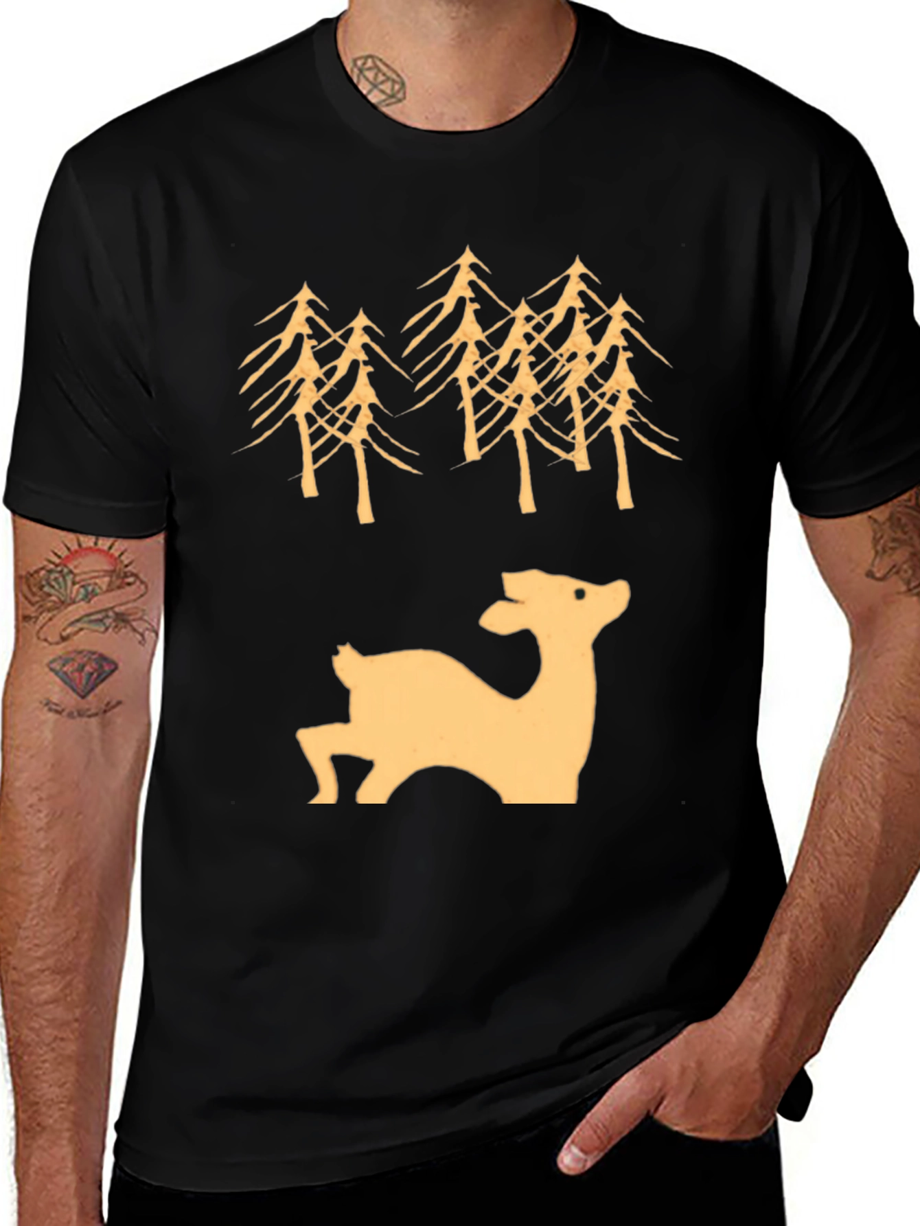 Variant 8 of Deer & Trees Graphic Tee - Black