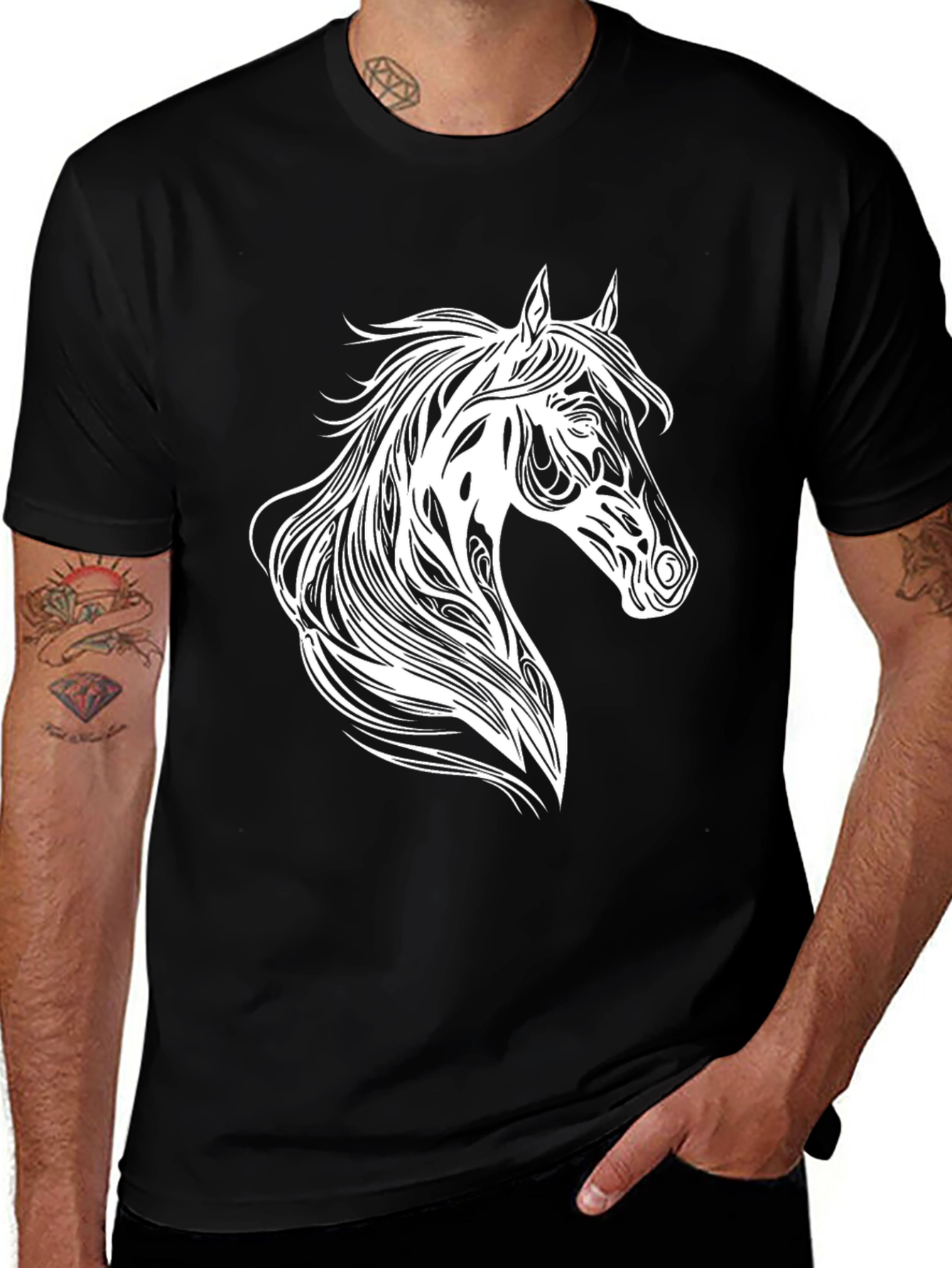 Variant 3 of Horse Head Graphic Tee - Black