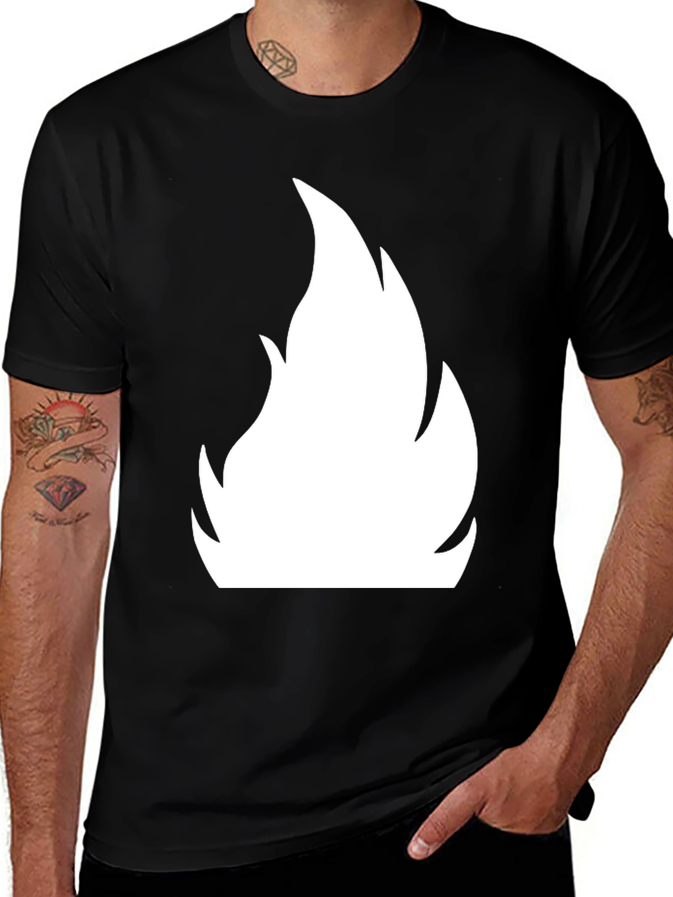 Variant 4 of Bold Black T-Shirt with Striking White Flame Design