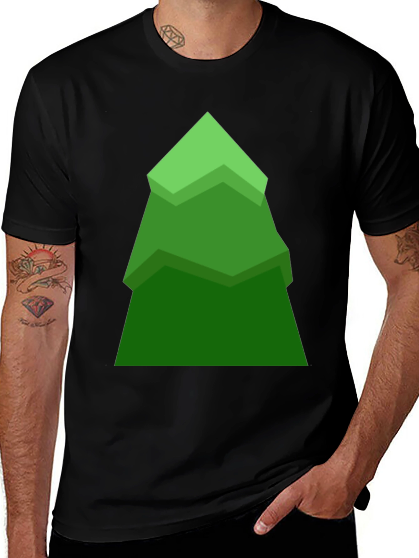 Variant 4 of Geometric Green Tree Graphic Tee - Men's Black T-Shirt