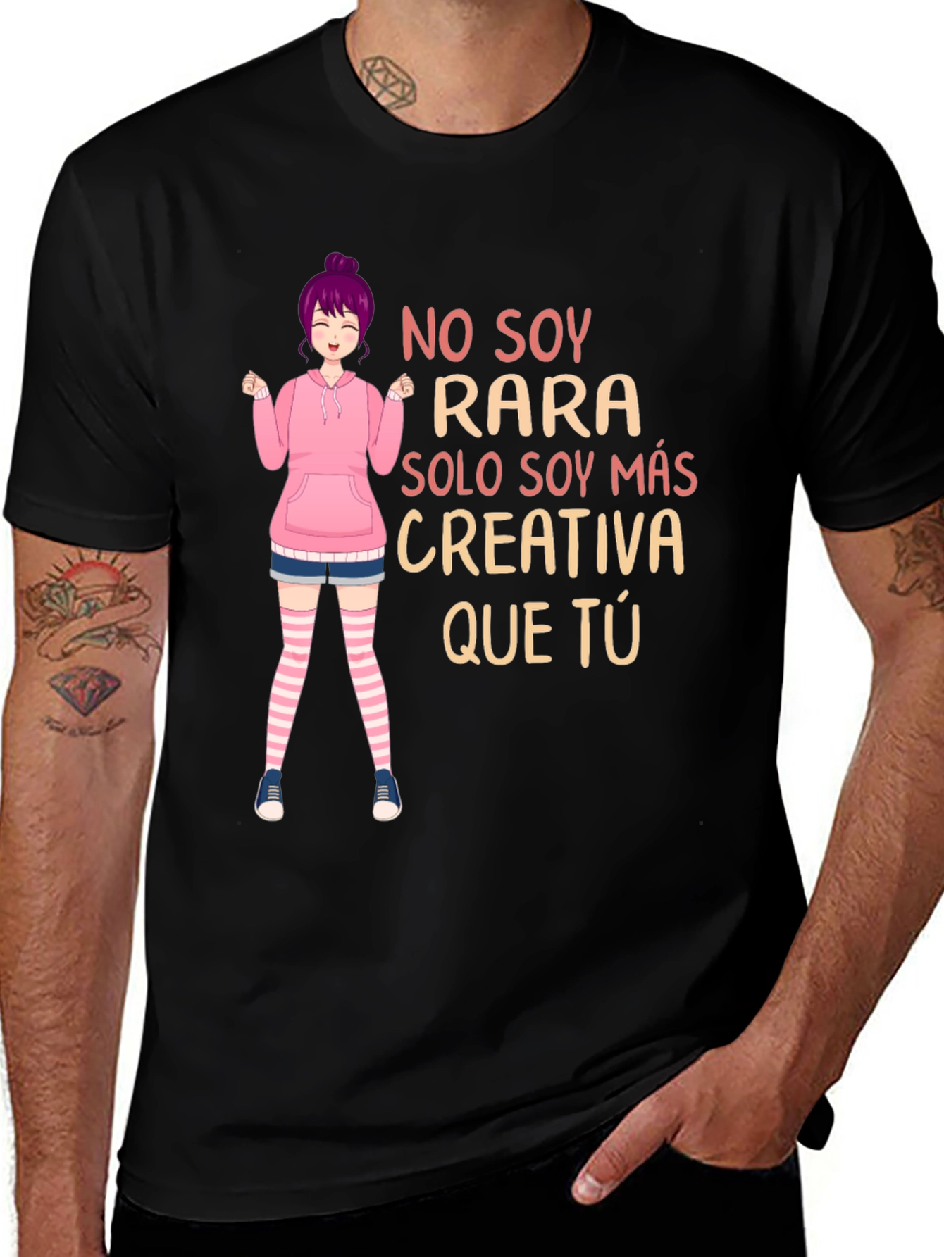 Variant 14 of Creative Anime Girl Graphic Tee - Unisex Black T-Shirt