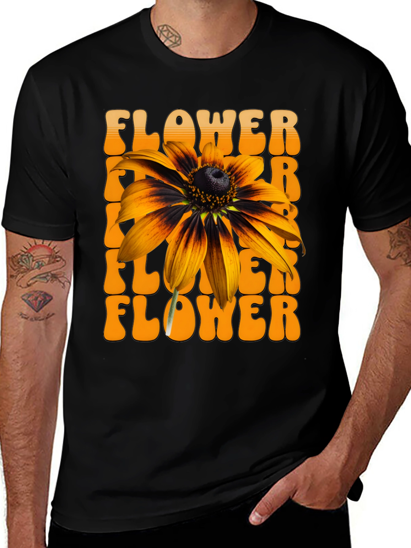 Variant 17 of Retro Flower Graphic Tee - Black