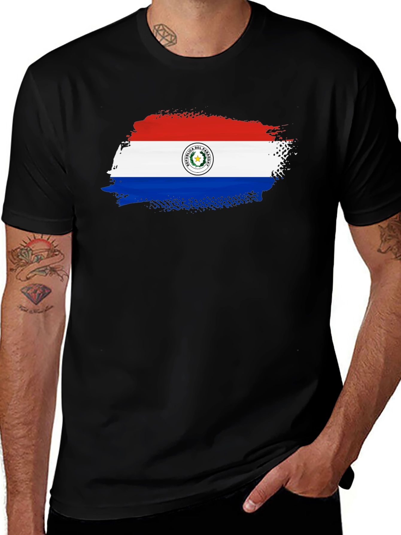 Variant 19 of Paraguay Flag T-Shirt - Distressed Style Graphic Tee