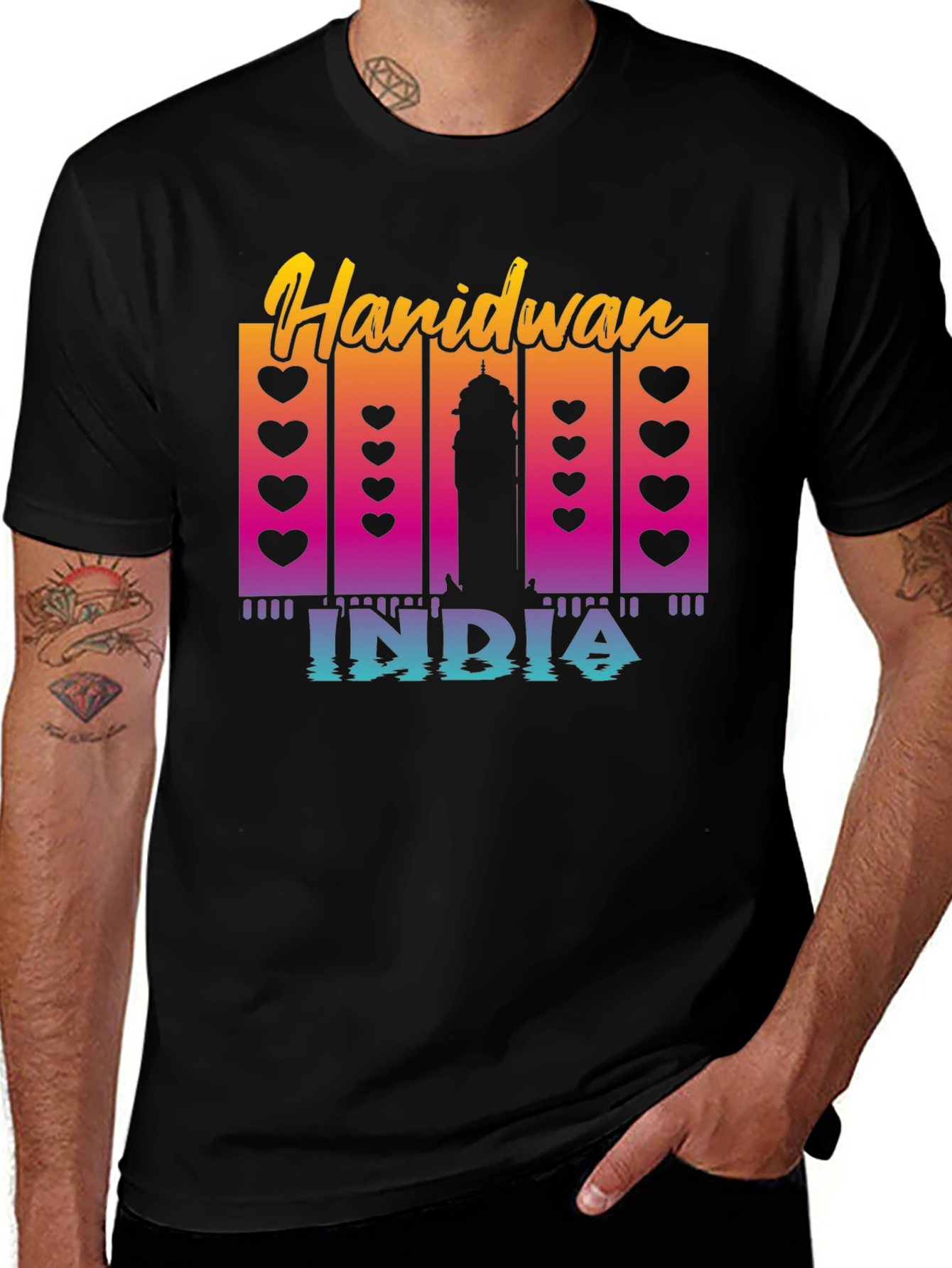 Haridwan India T-Shirt: Heart & Silhouette Design