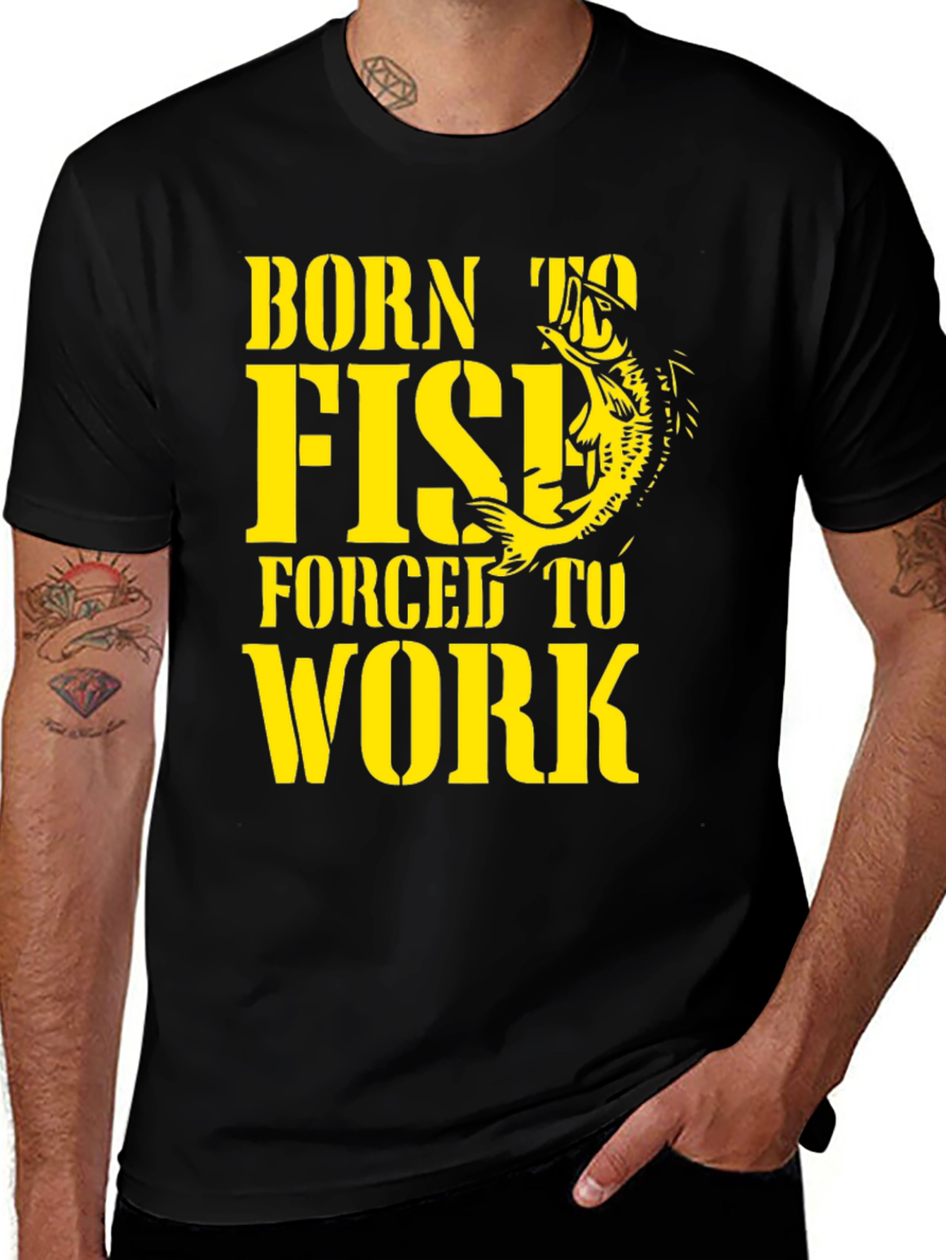 Variant 3 of Born to Fish Men's Black Graphic T-Shirt