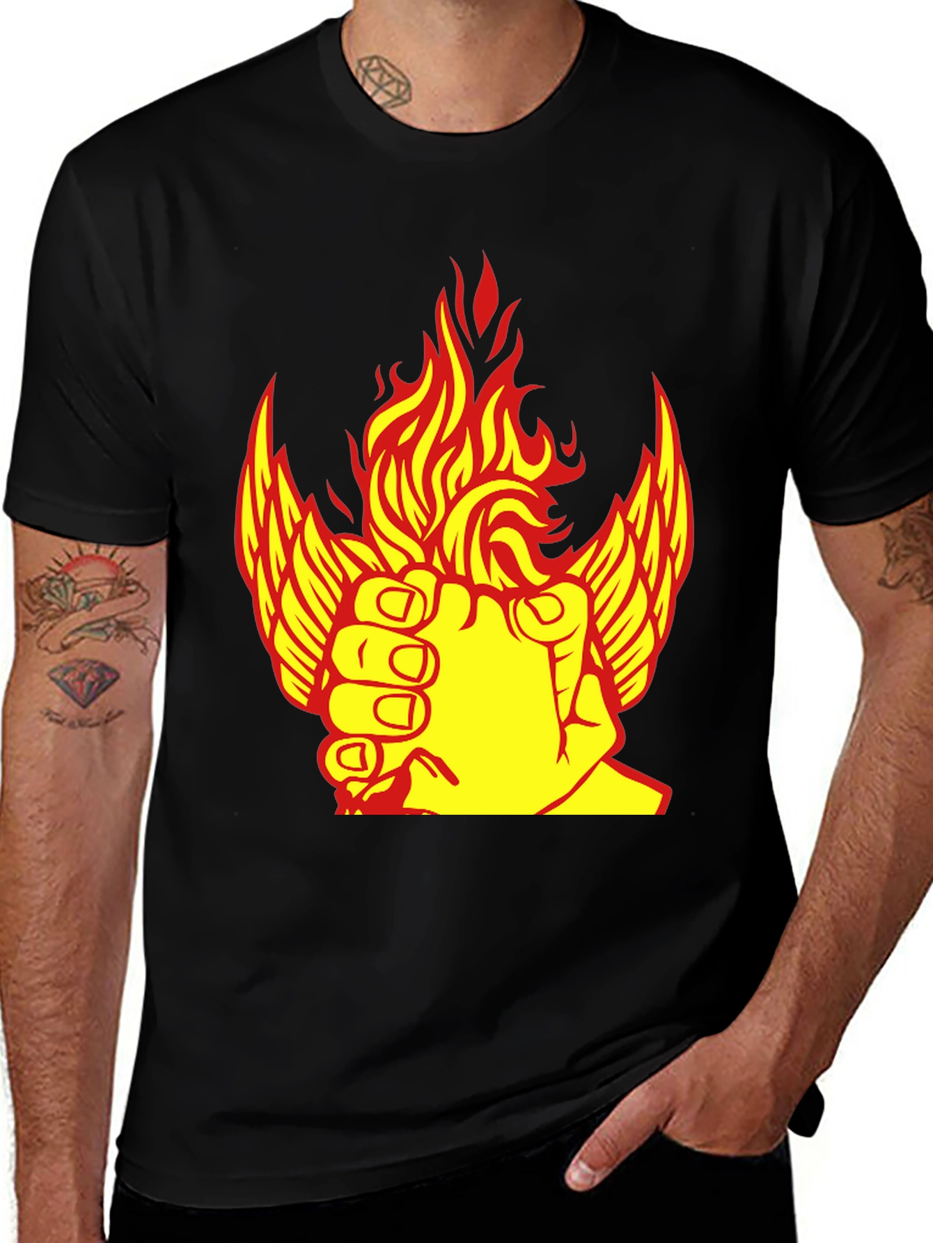 Variant 23 of Fiery Winged Fist Graphic Tee - Bold Statement Shirt