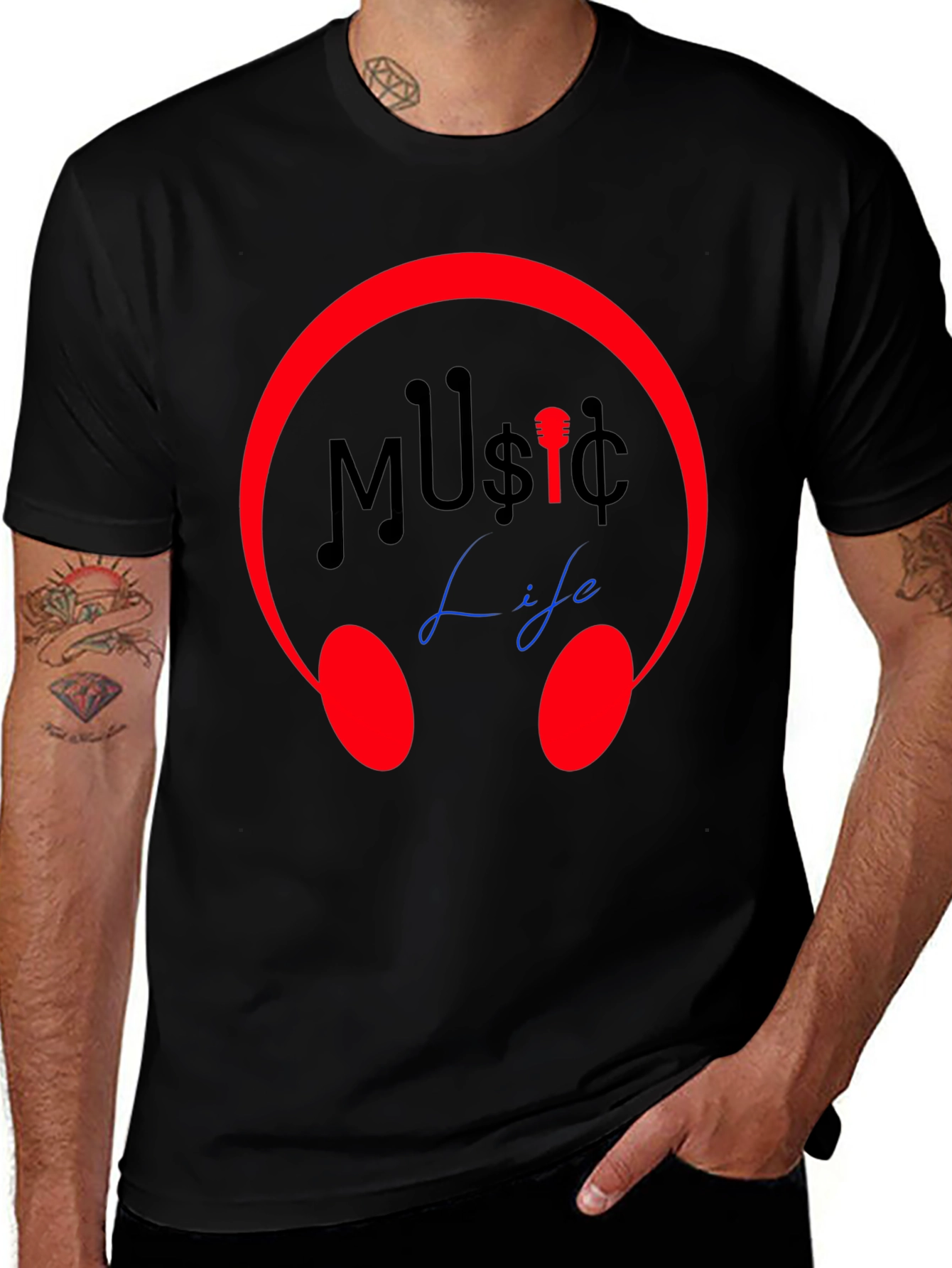 Variant 8 of Music Life Graphic Tee - Stylish Crew Neck T-Shirt