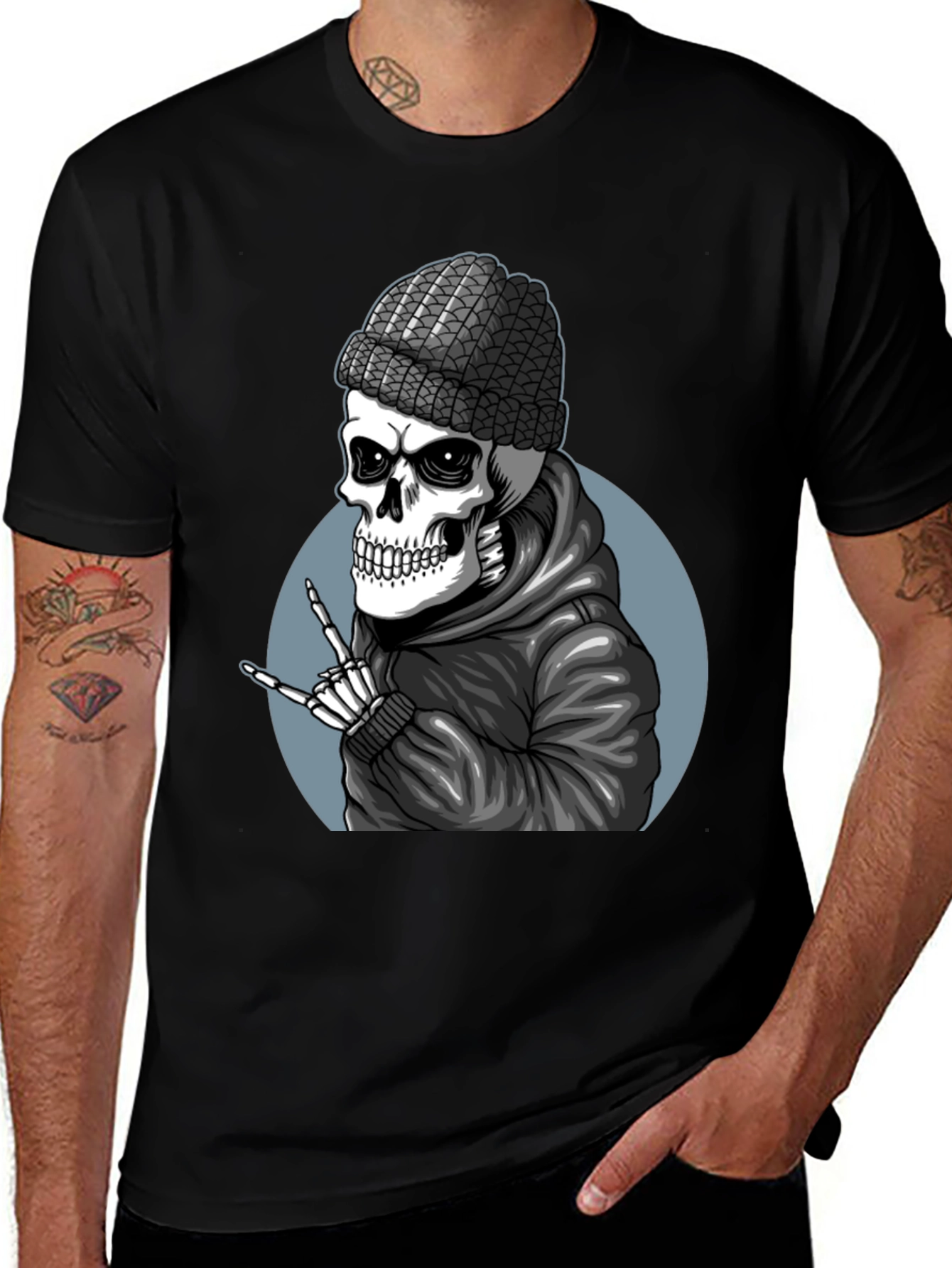 Variant 23 of Skull in Beanie Black T-Shirt
