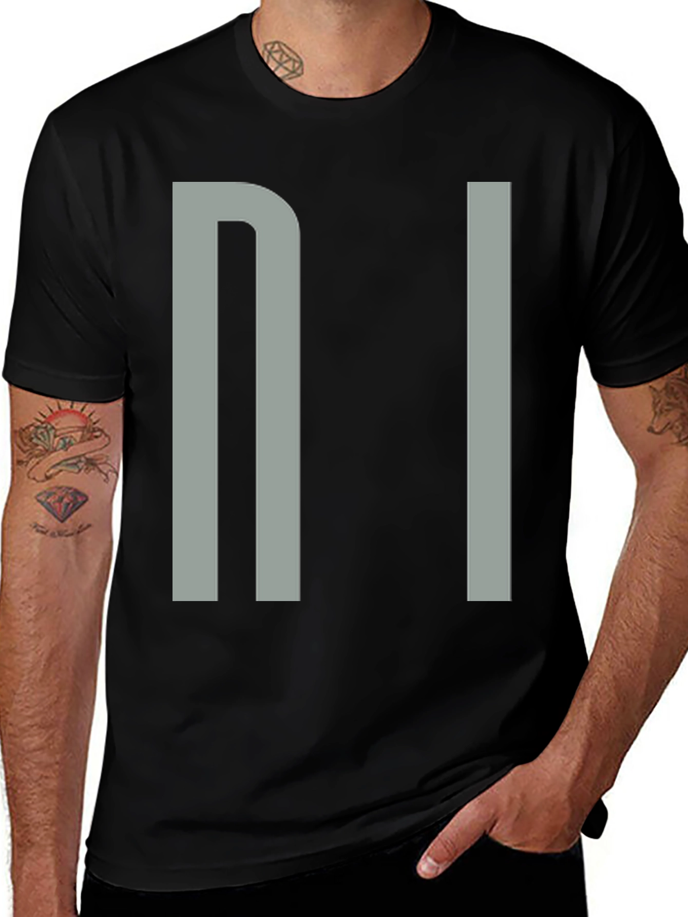 Variant 29 of Minimalist "NI" Graphic Black T-Shirt