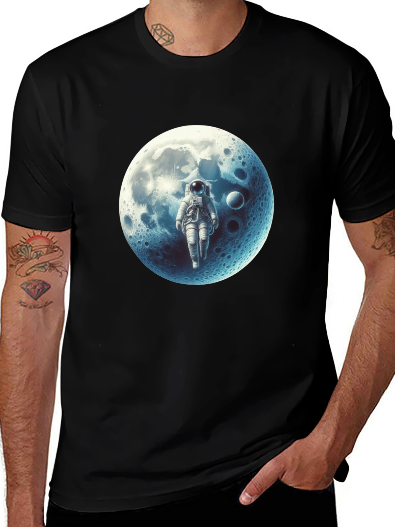 Variant 29 of Astronaut Moon Graphic Black T-Shirt