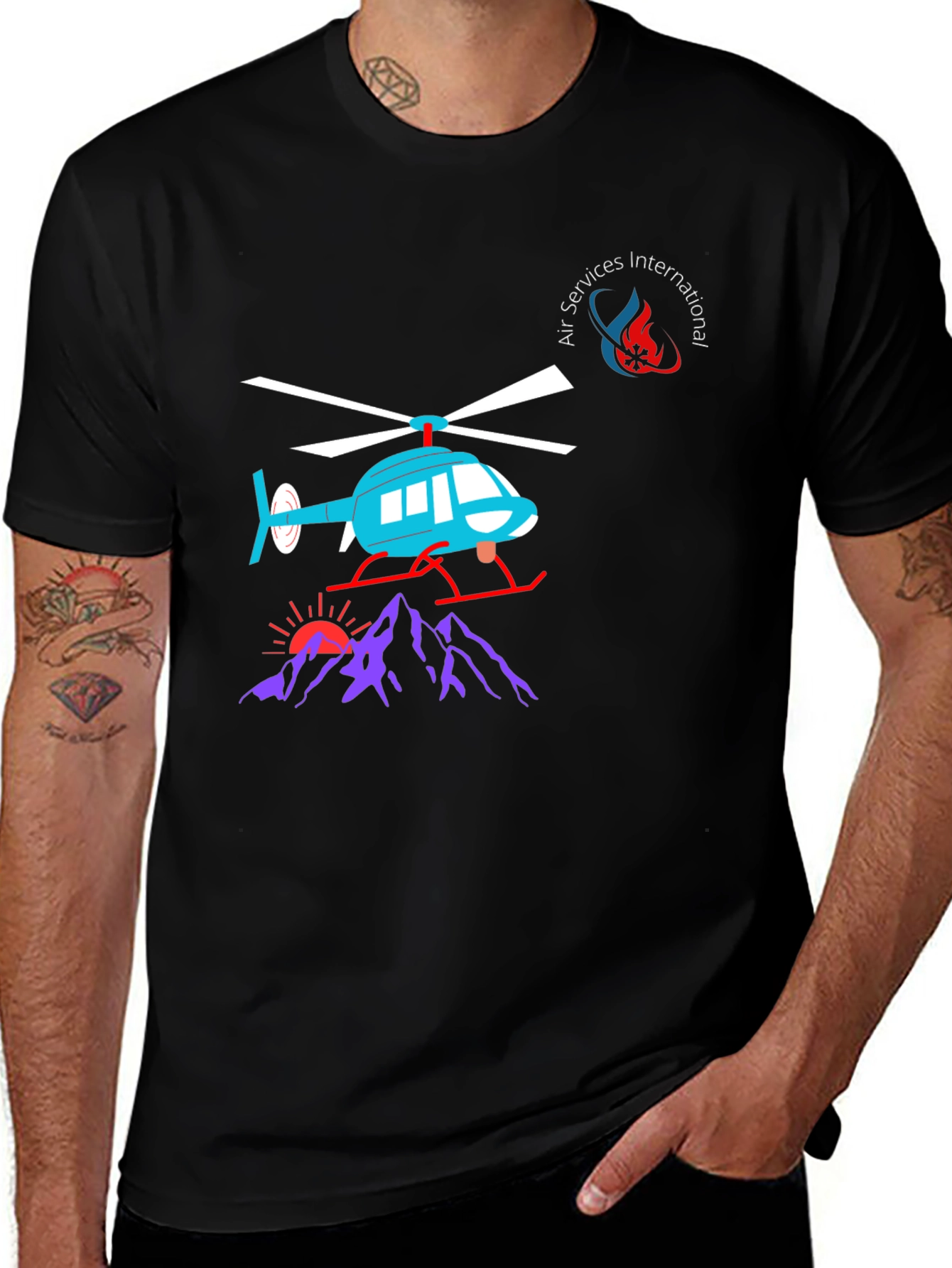 Variant 30 of Helicopter Graphic T-Shirt - Black Cotton Tee