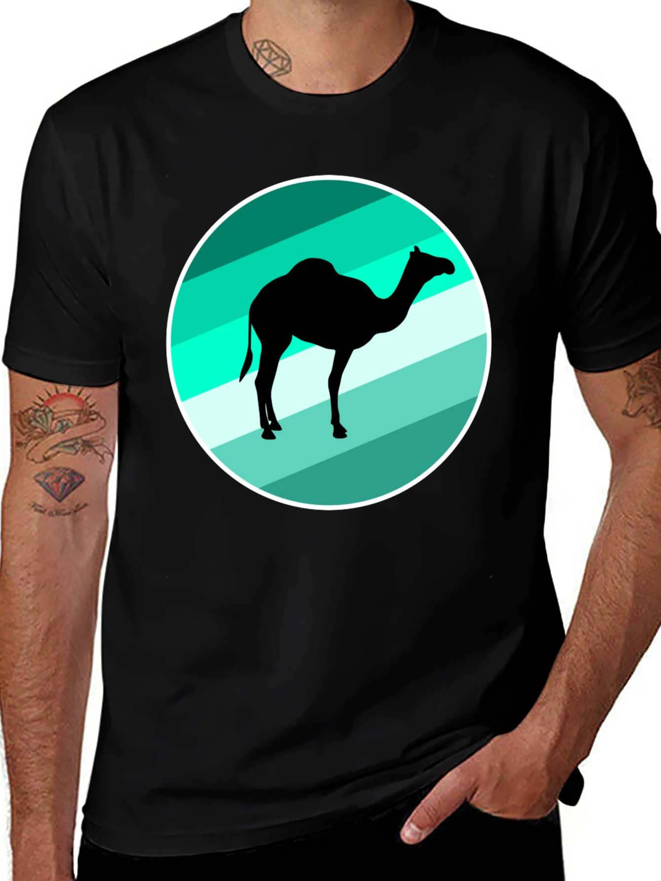 Variant 12 of Camel Silhouette Graphic Tee - Black Cotton Blend