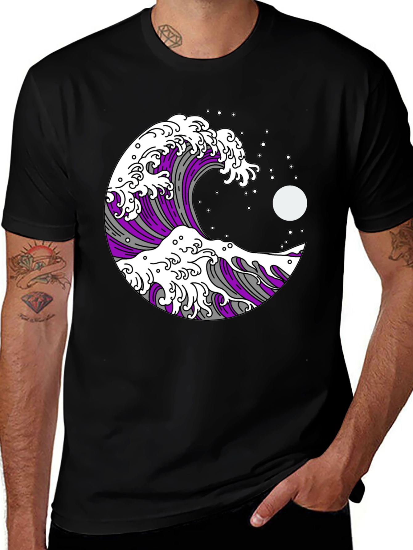 Variant 2 of Wave Design Graphic Tee - Black Casual T-Shirt