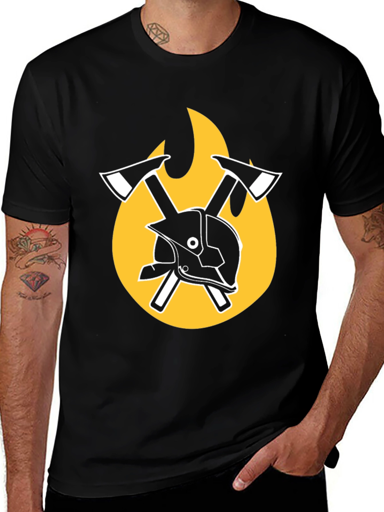 Variant 30 of Firefighter Axe & Helmet Graphic Tee - Black