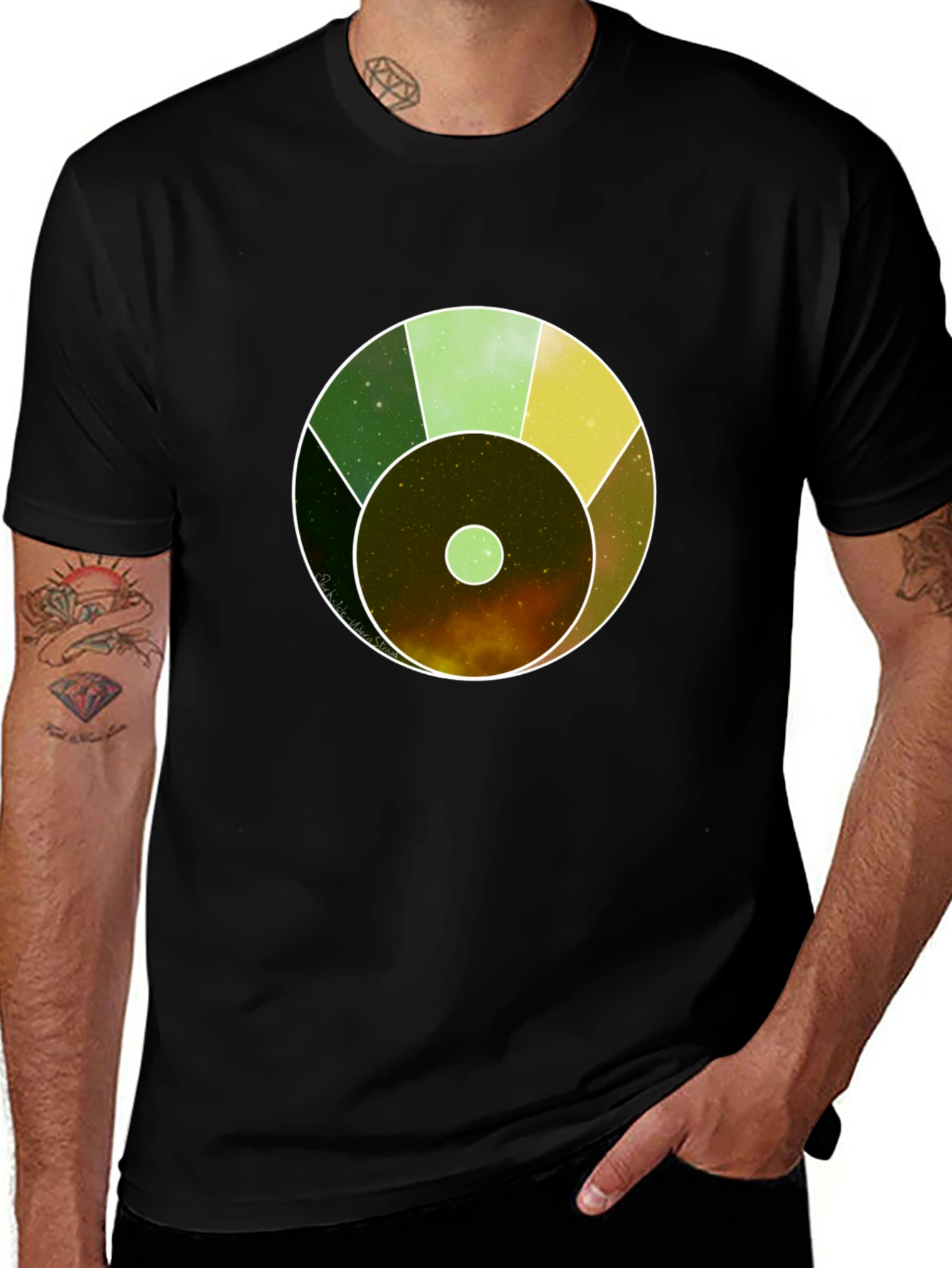 Variant 17 of Green Galaxy Circle Graphic Black T-Shirt