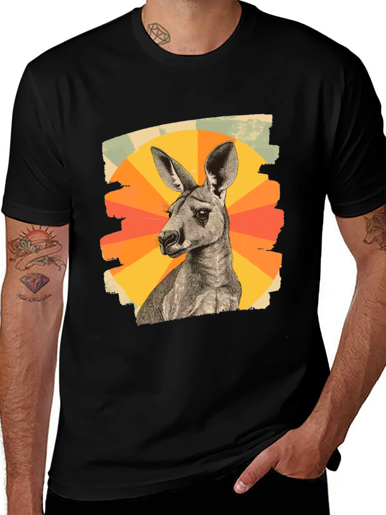 Variant 11 of Retro Kangaroo Graphic Tee - Black Cotton Blend