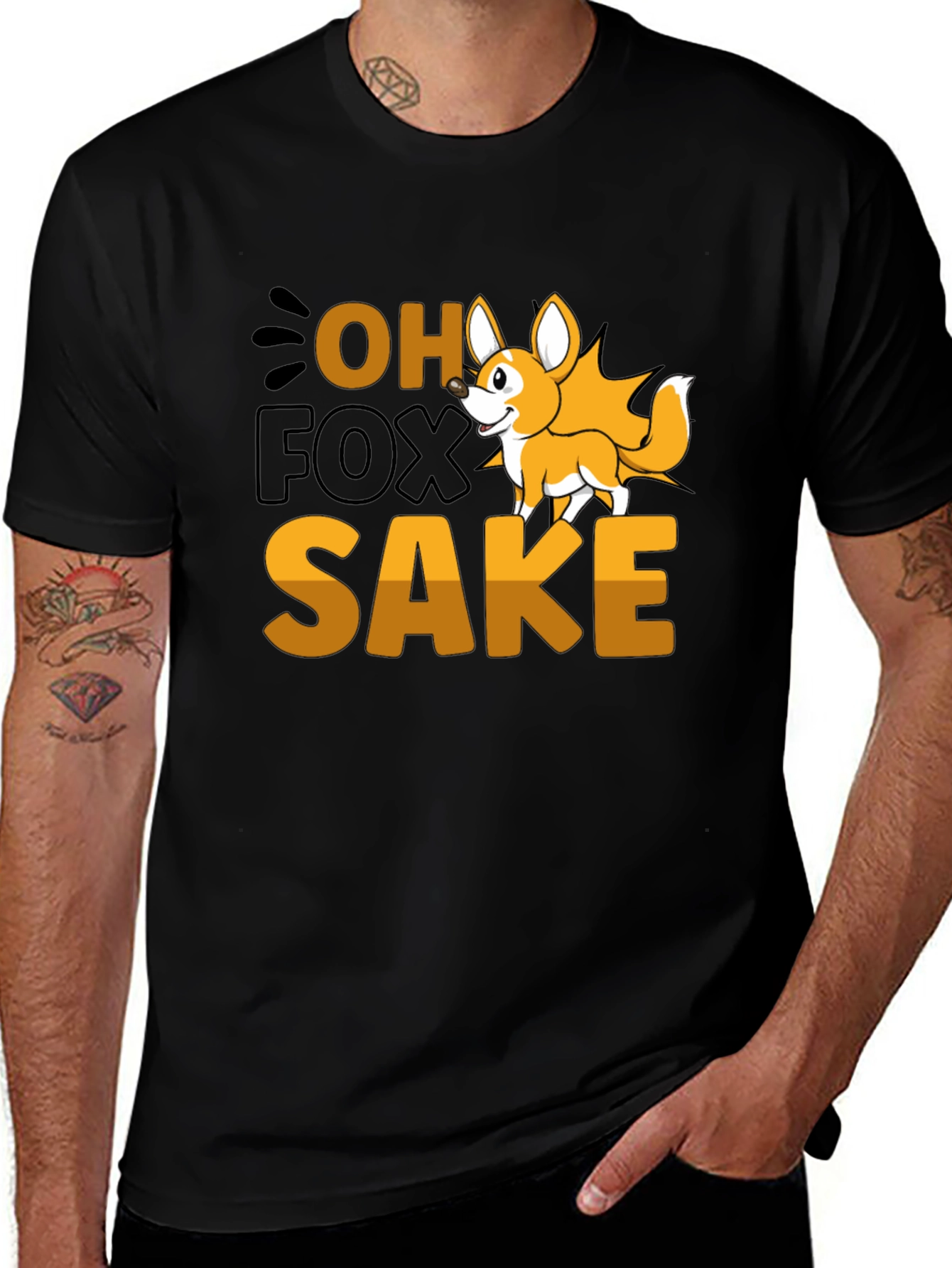 Black Oh Fox Sake T-Shirt - Funny Animal Pun Tee main image
