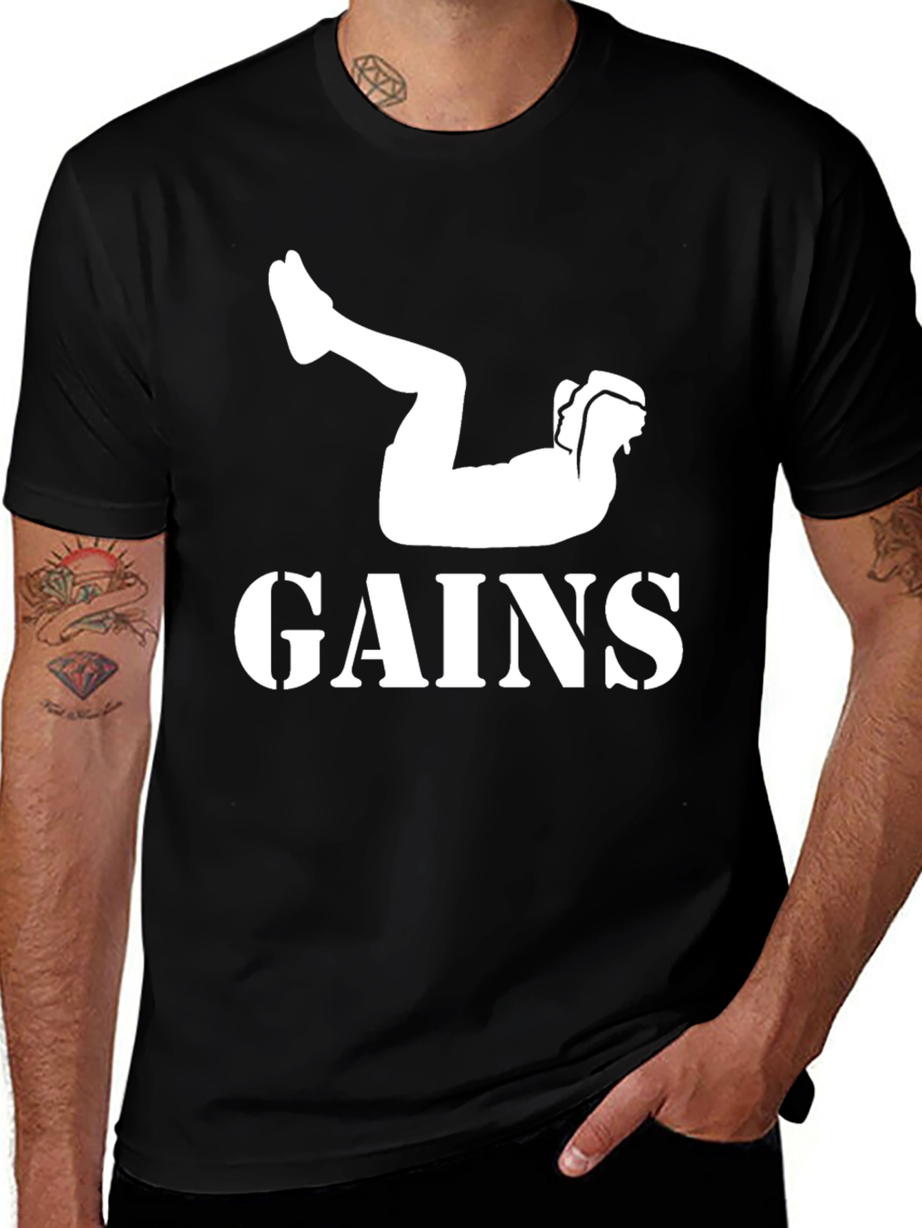 Gains Graphic Tee - Black Cotton Workout Shirt