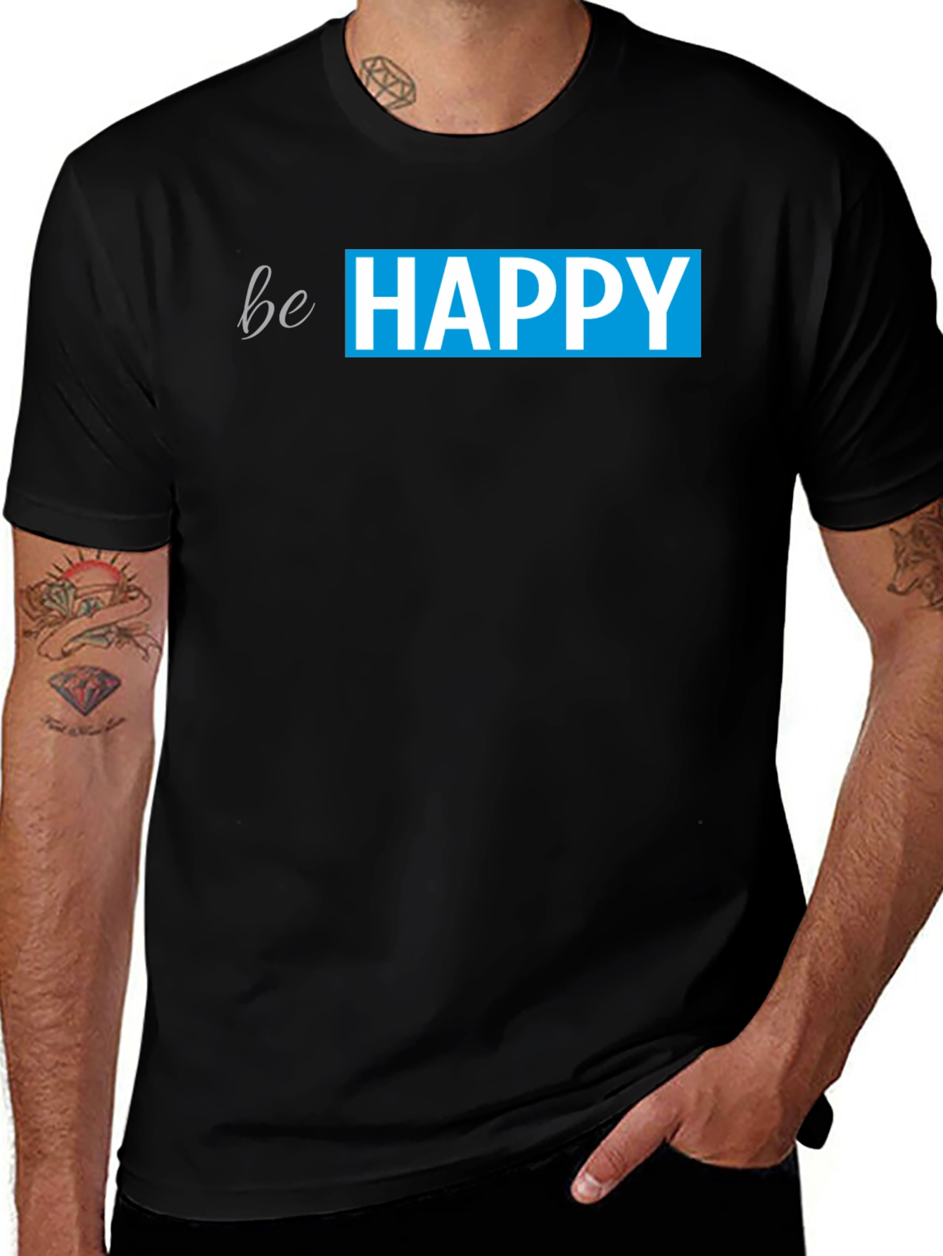 Be Happy Black T-Shirt - Positive Vibes Apparel