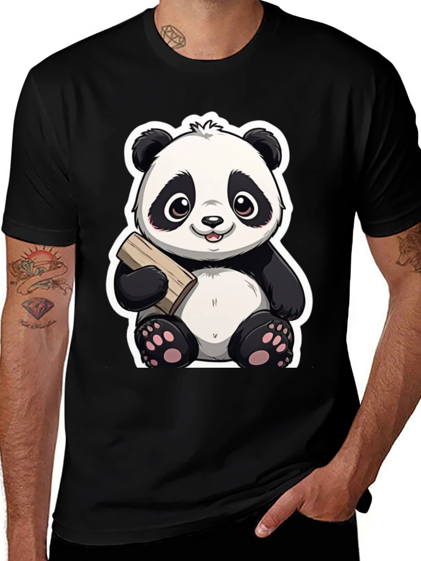 Variant 17 of Cute Panda Bear Graphic Tee - Black