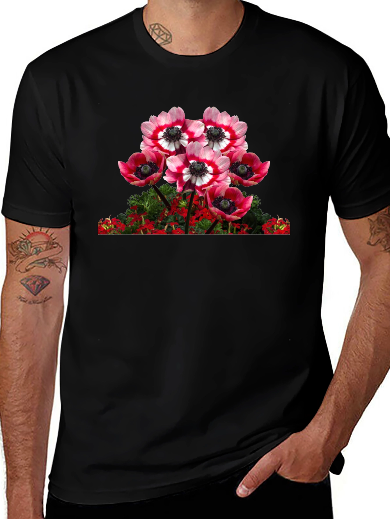Variant 11 of Floral Anemone Graphic Tee - Black Cotton Blend