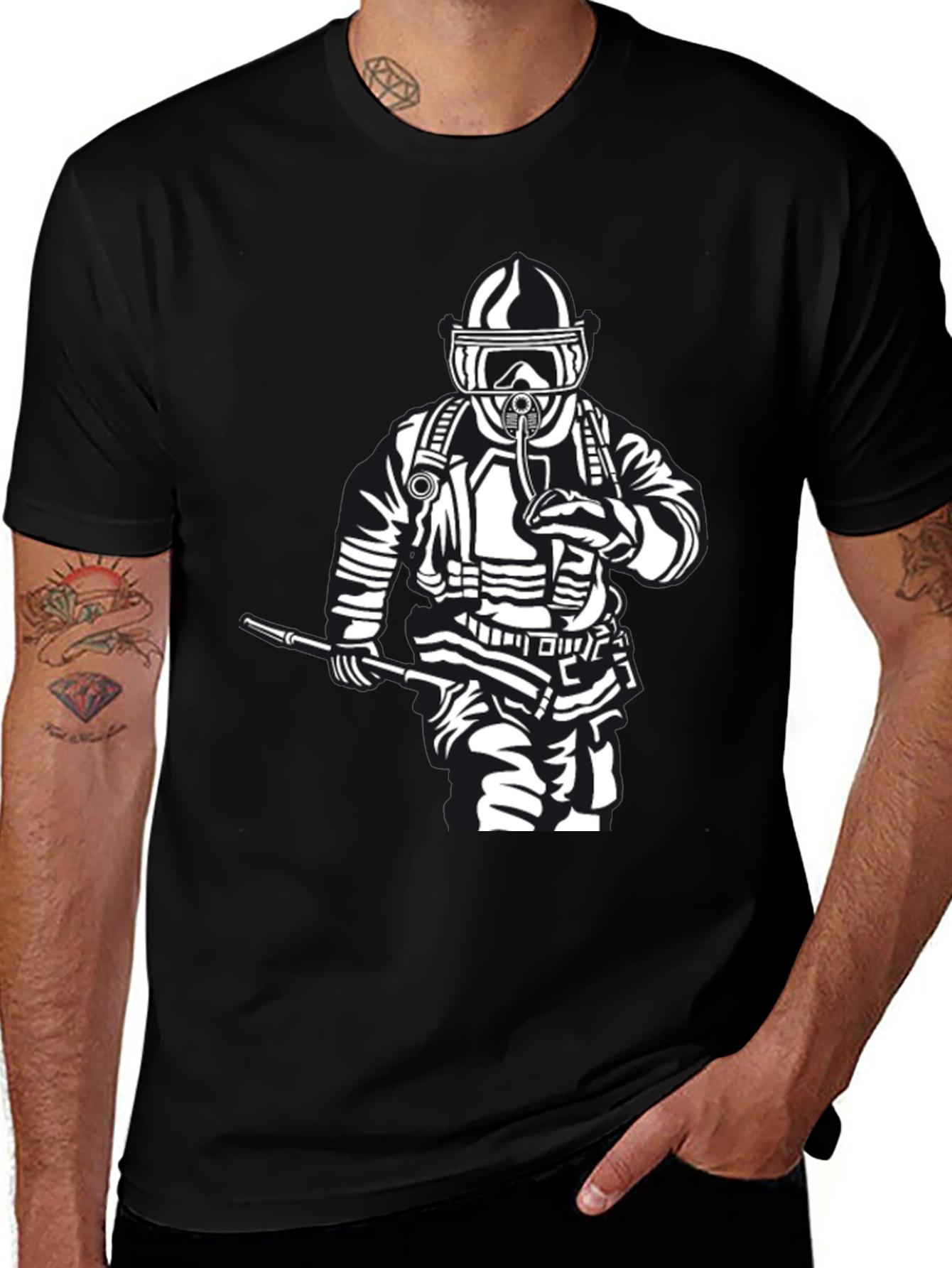 Variant 17 of Firefighter Graphic T-Shirt - Black Crew Neck Tee