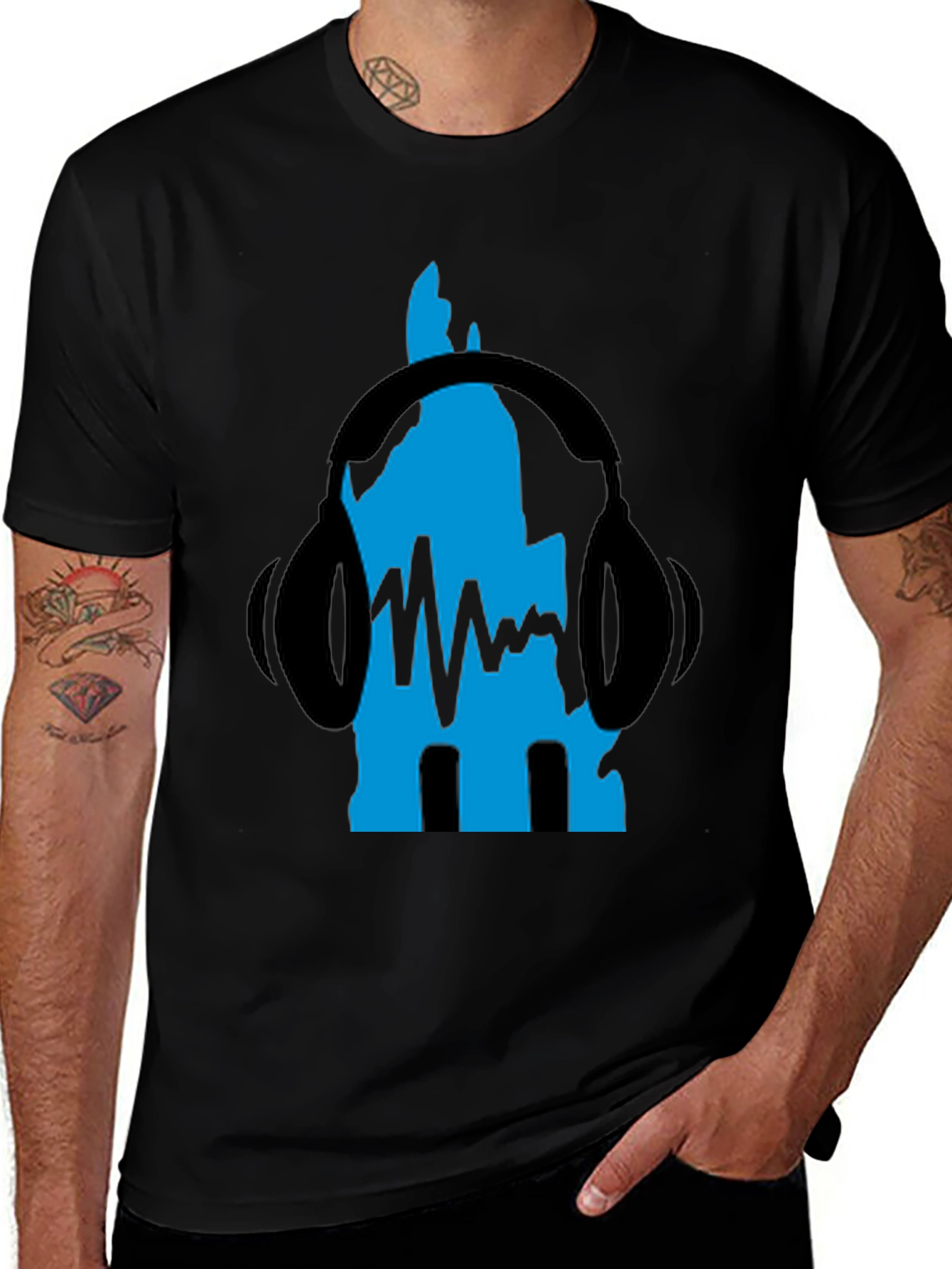 Variant 5 of Black T-Shirt with Blue Music Design